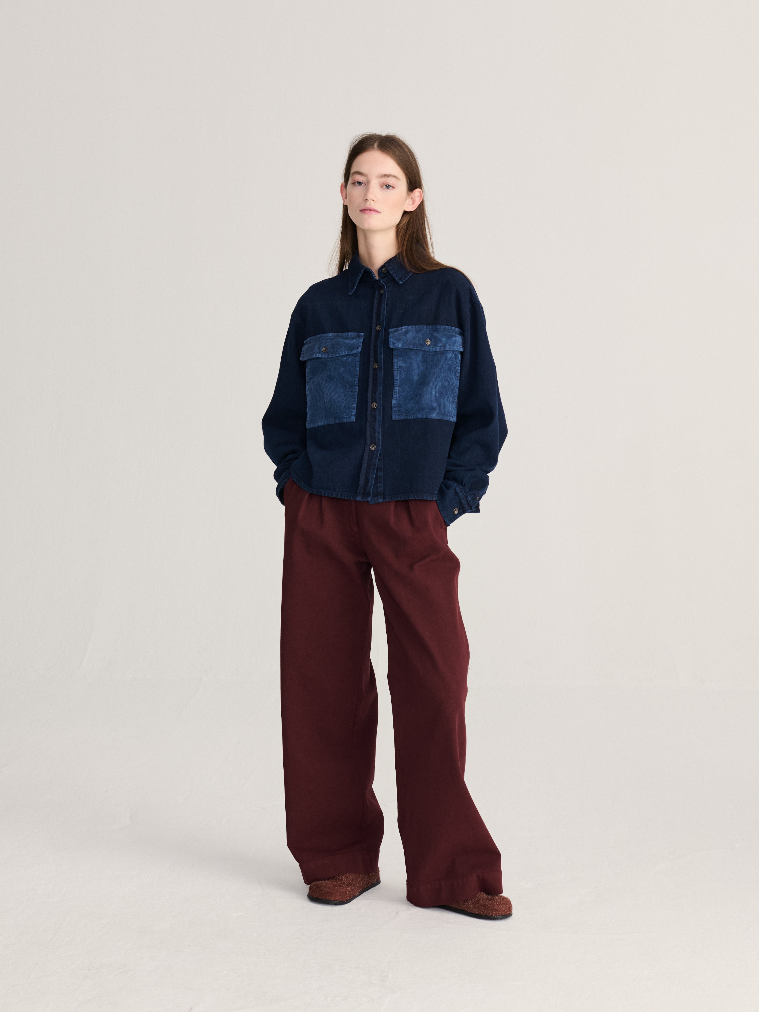 LEO BOUTIQUE Big Corduroy Pockets Denim Shirt | Midnight Blue BOBO CHOSES