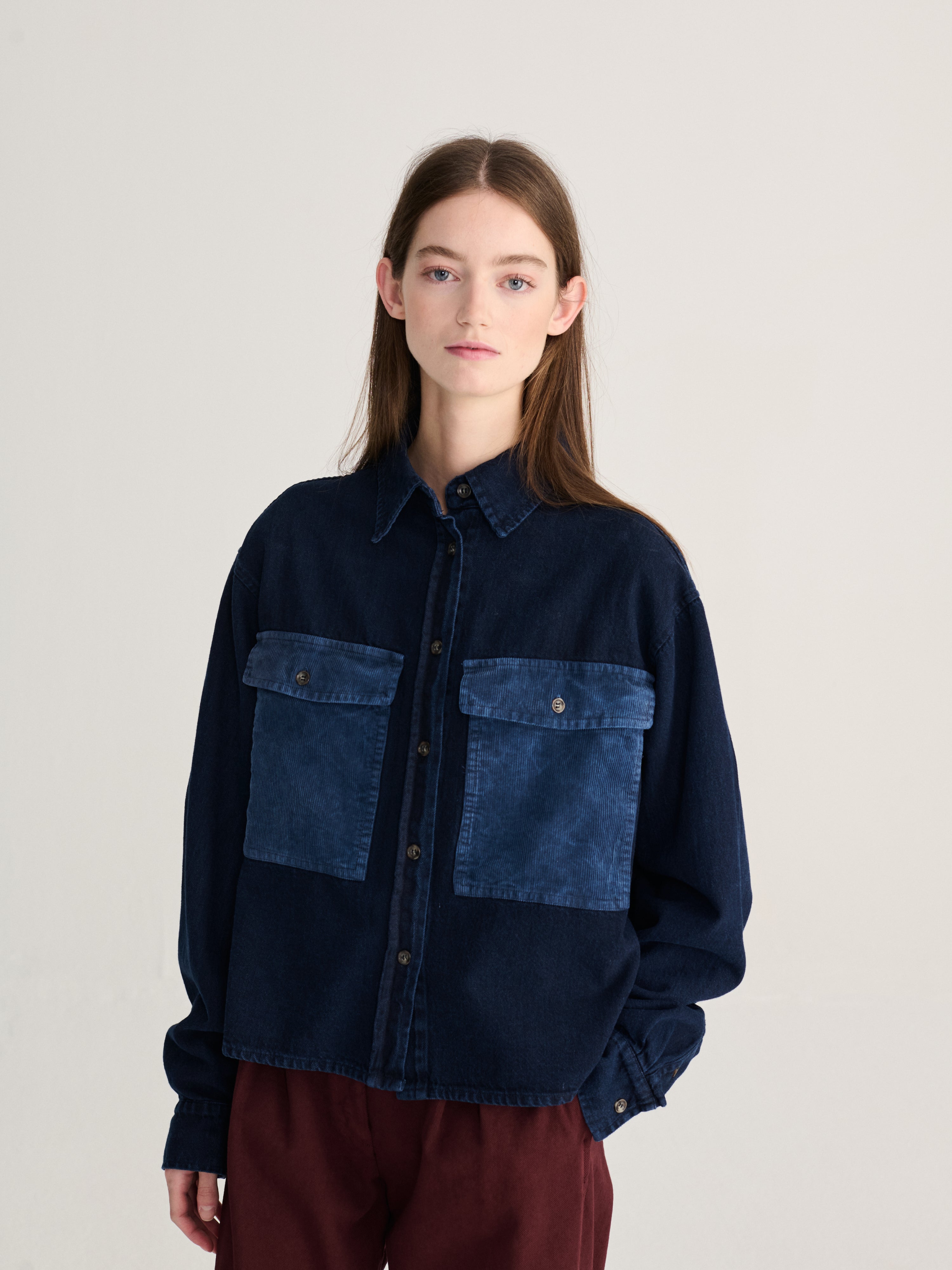 LEO BOUTIQUE Big Corduroy Pockets Denim Shirt | Midnight Blue BOBO CHOSES