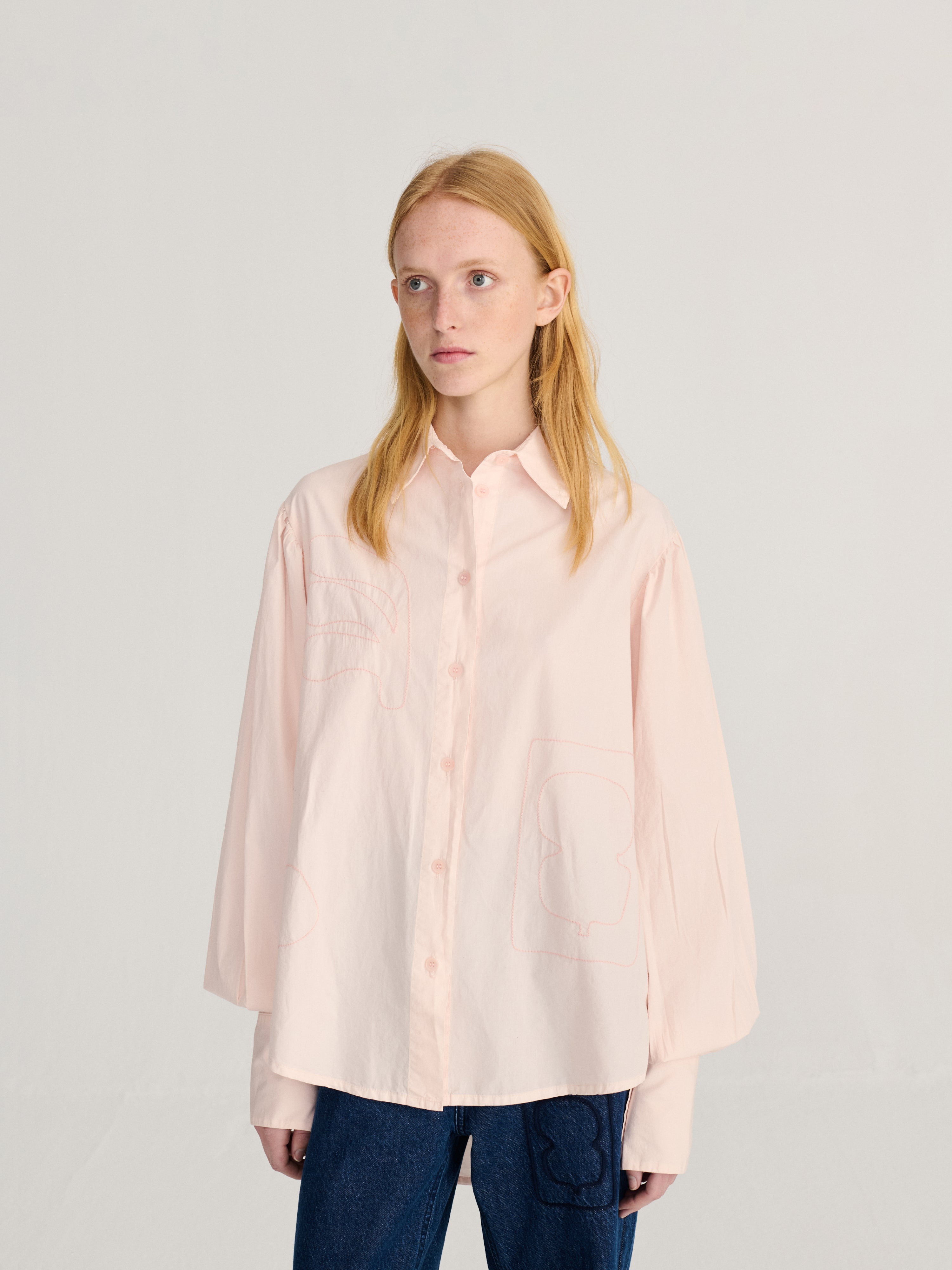 LEO BOUTIQUE Plant Seal Embroidery Poplin Shirt | Light Pink BOBO CHOSES