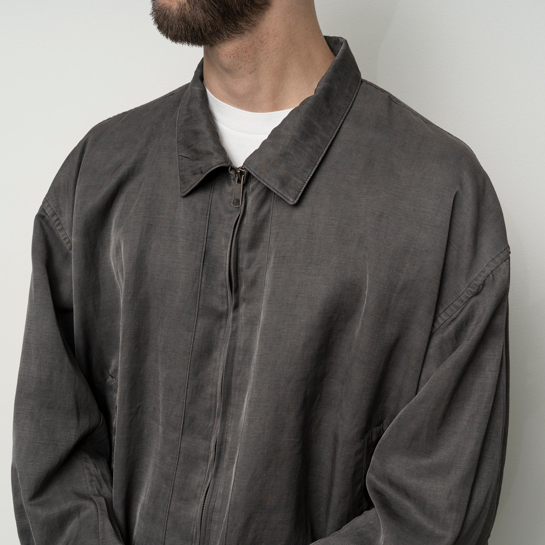 STILL BY HAND Pigment Print Zip Up Blouson | Dusty Grey LEO BOUTIQUE