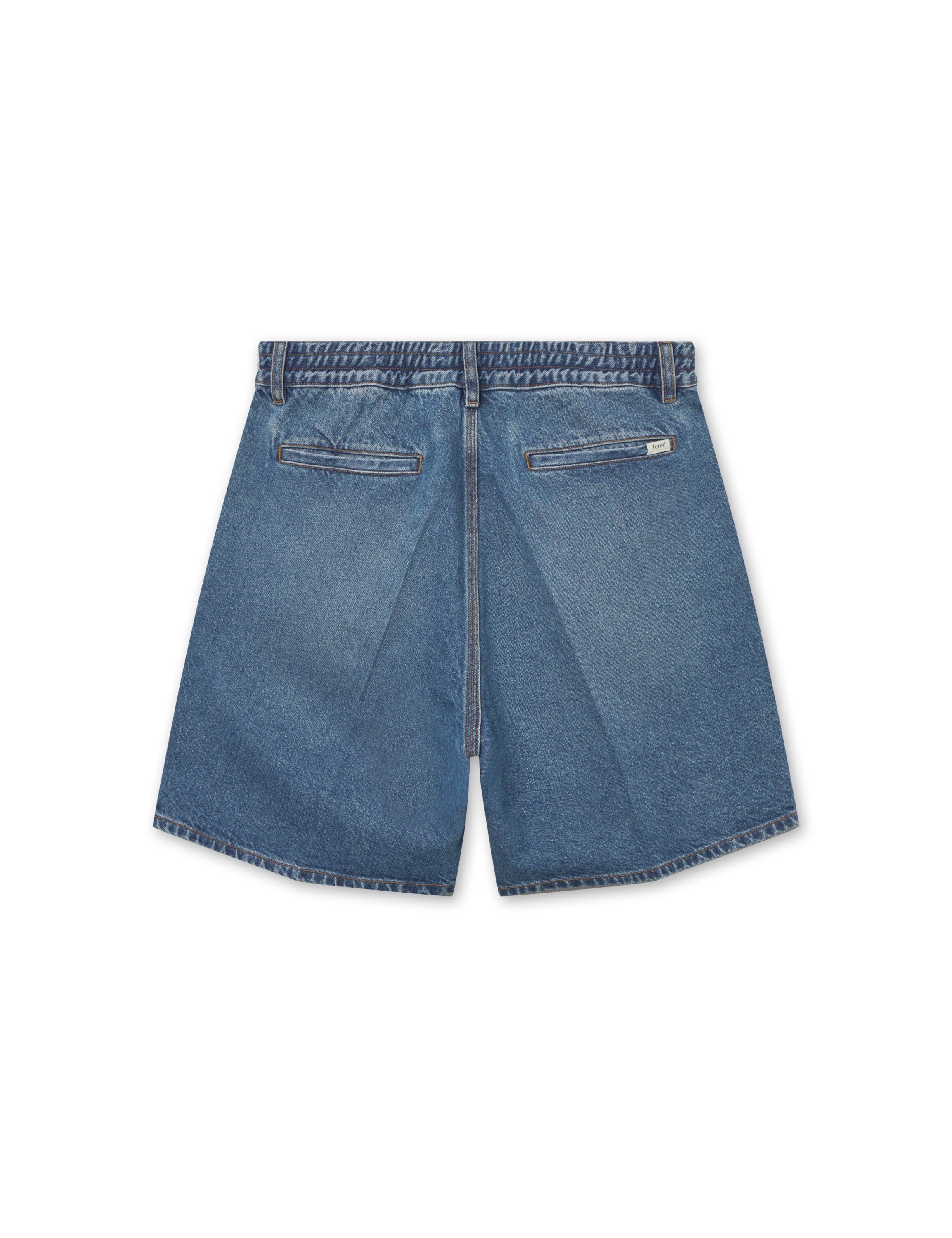 FORET Clay Creased Denim Shorts Vintage Blue LEO BOUTIQUE