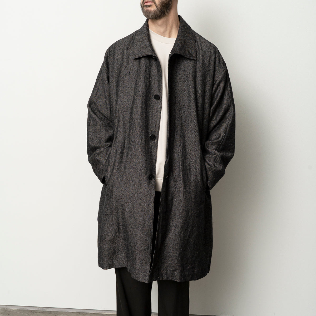 STILL BY HAND Linen Mixed Wool Coat | Melange Grey LEO BOUTIQUE