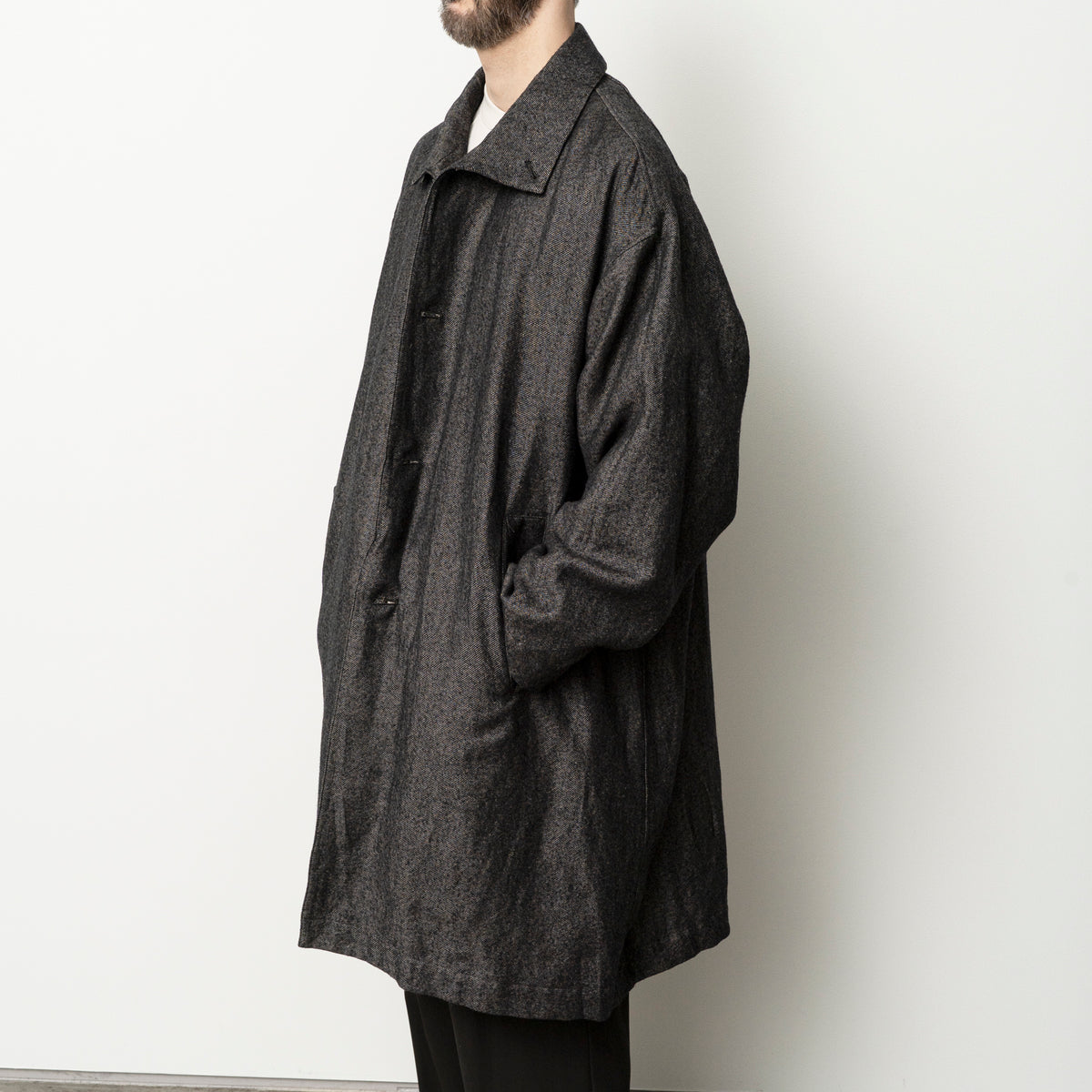 STILL BY HAND Linen Mixed Wool Coat | Melange Grey LEO BOUTIQUE