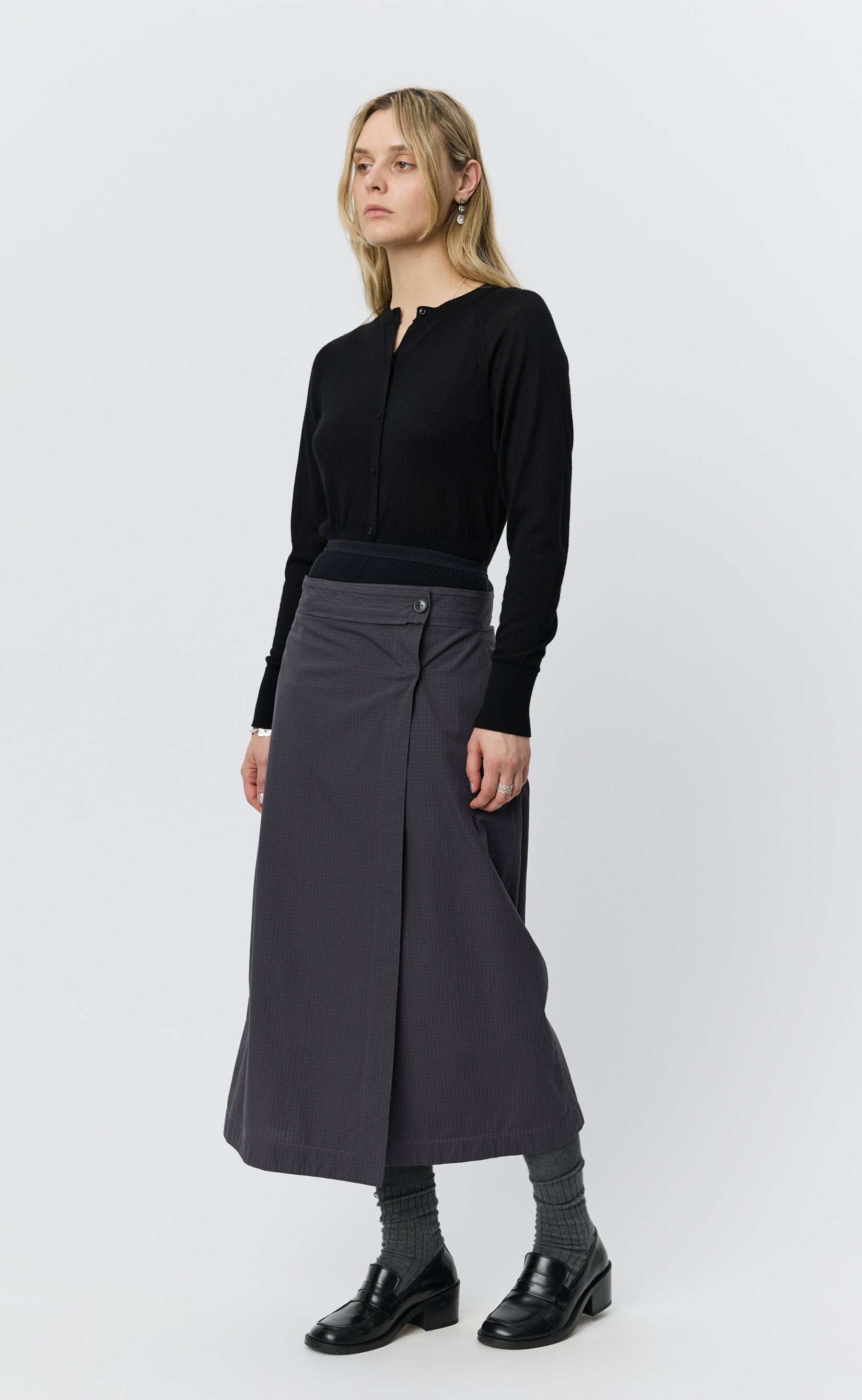 MFPEN Classic Wrap Skirt | Mushroom Micro Check Poplin LEO BOUTIQUE