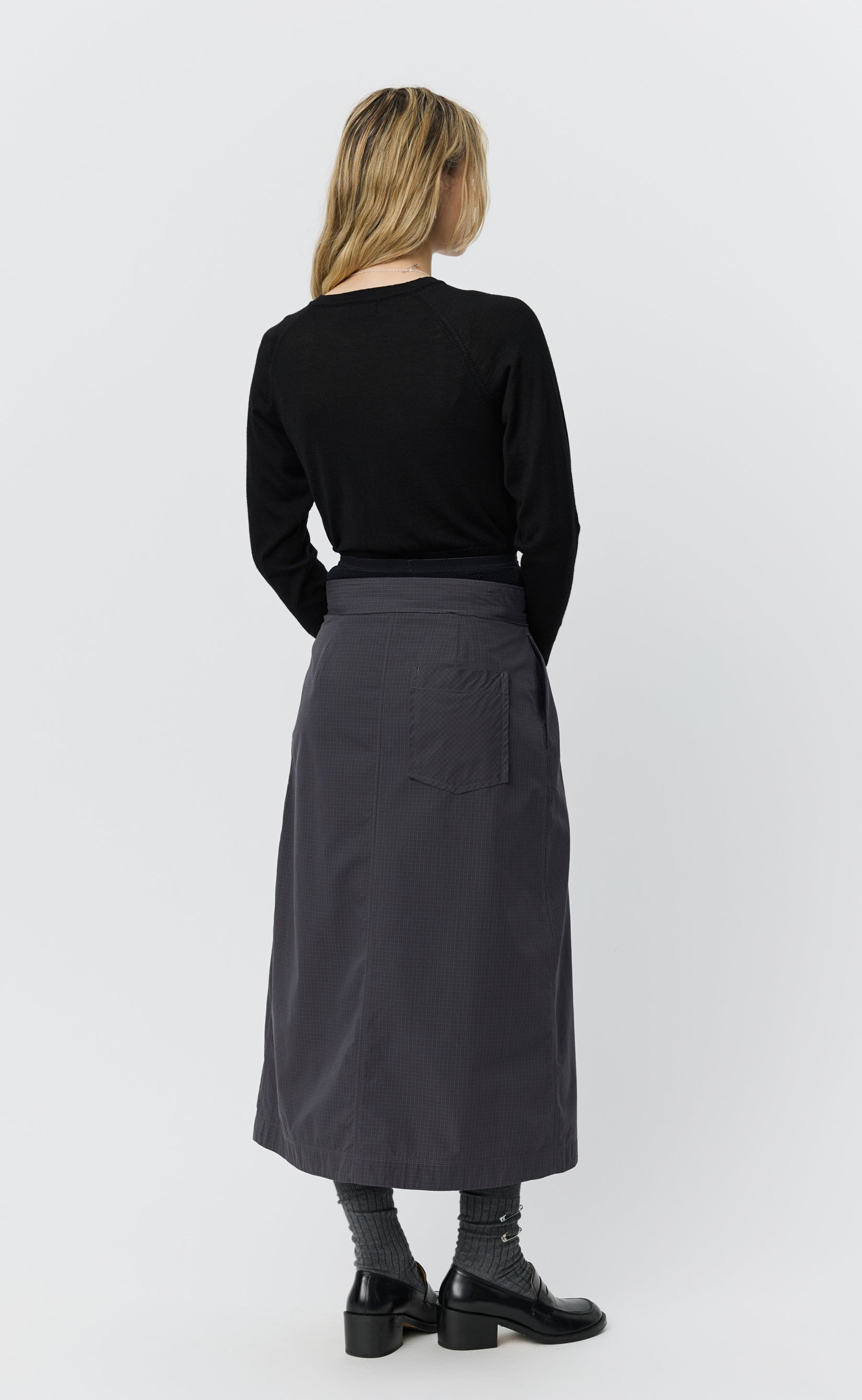 MFPEN Classic Wrap Skirt | Mushroom Micro Check Poplin LEO BOUTIQUE