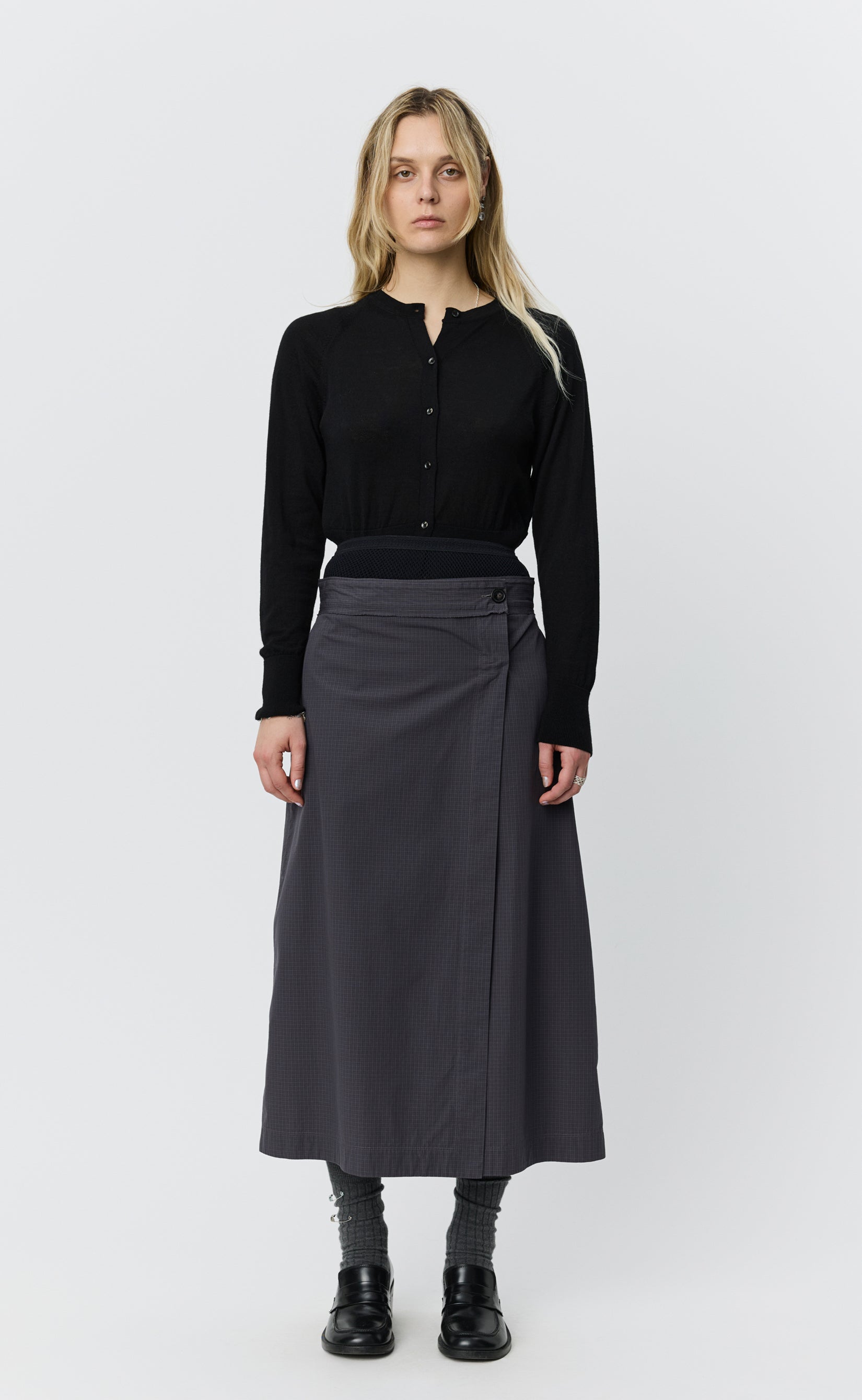 MFPEN Classic Wrap Skirt | Mushroom Micro Check Poplin LEO BOUTIQUE