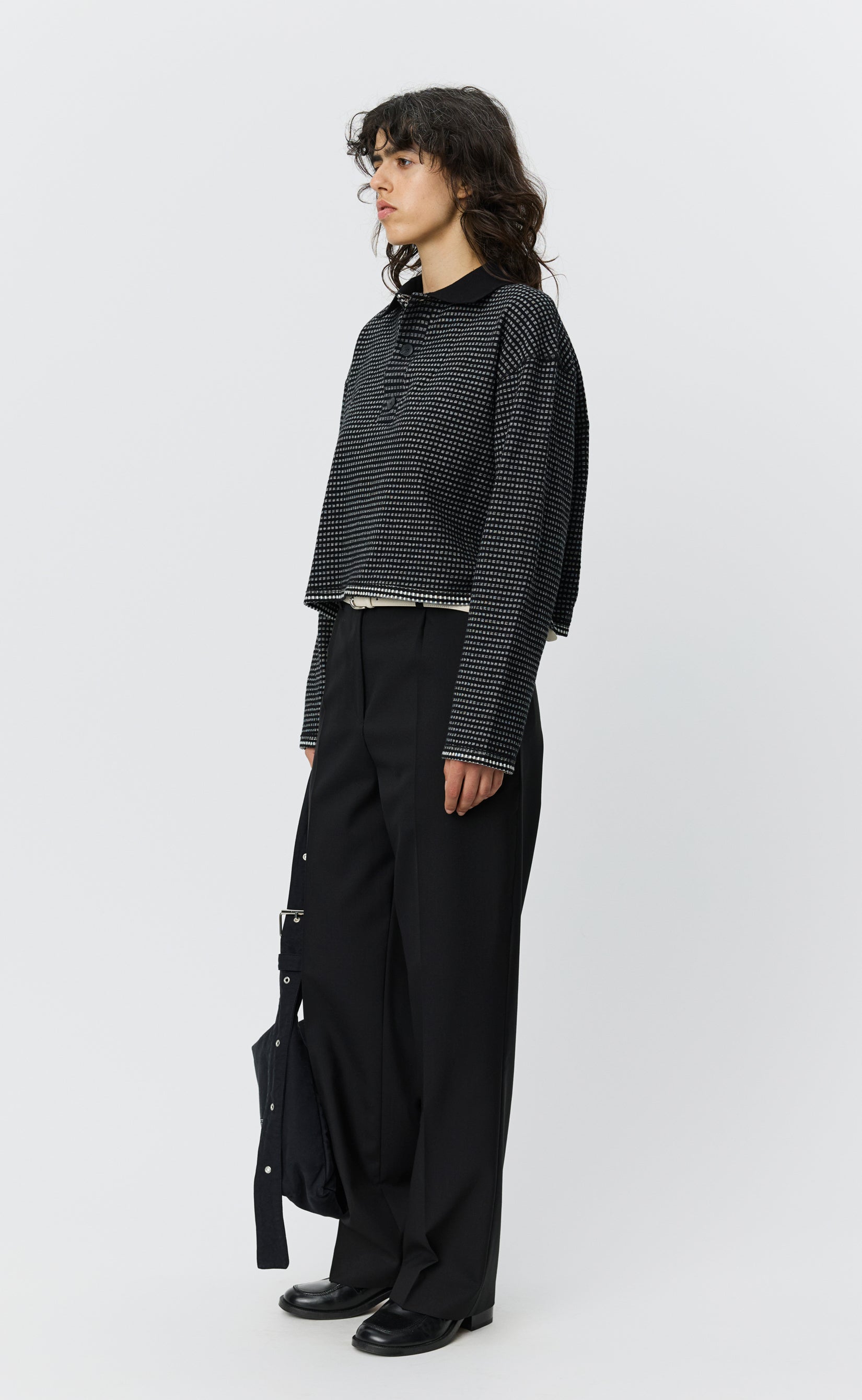 MFPEN Cropped L/S Polo | Black Check LEO BOUTIQUE