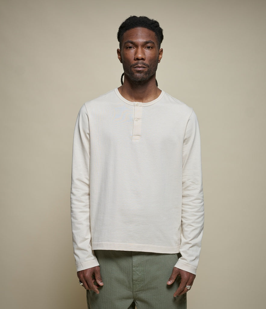 MERZ B. SCHWANEN 2M16LS | Cropped Vintage Machine Refined Fit Henley | 02 Nature