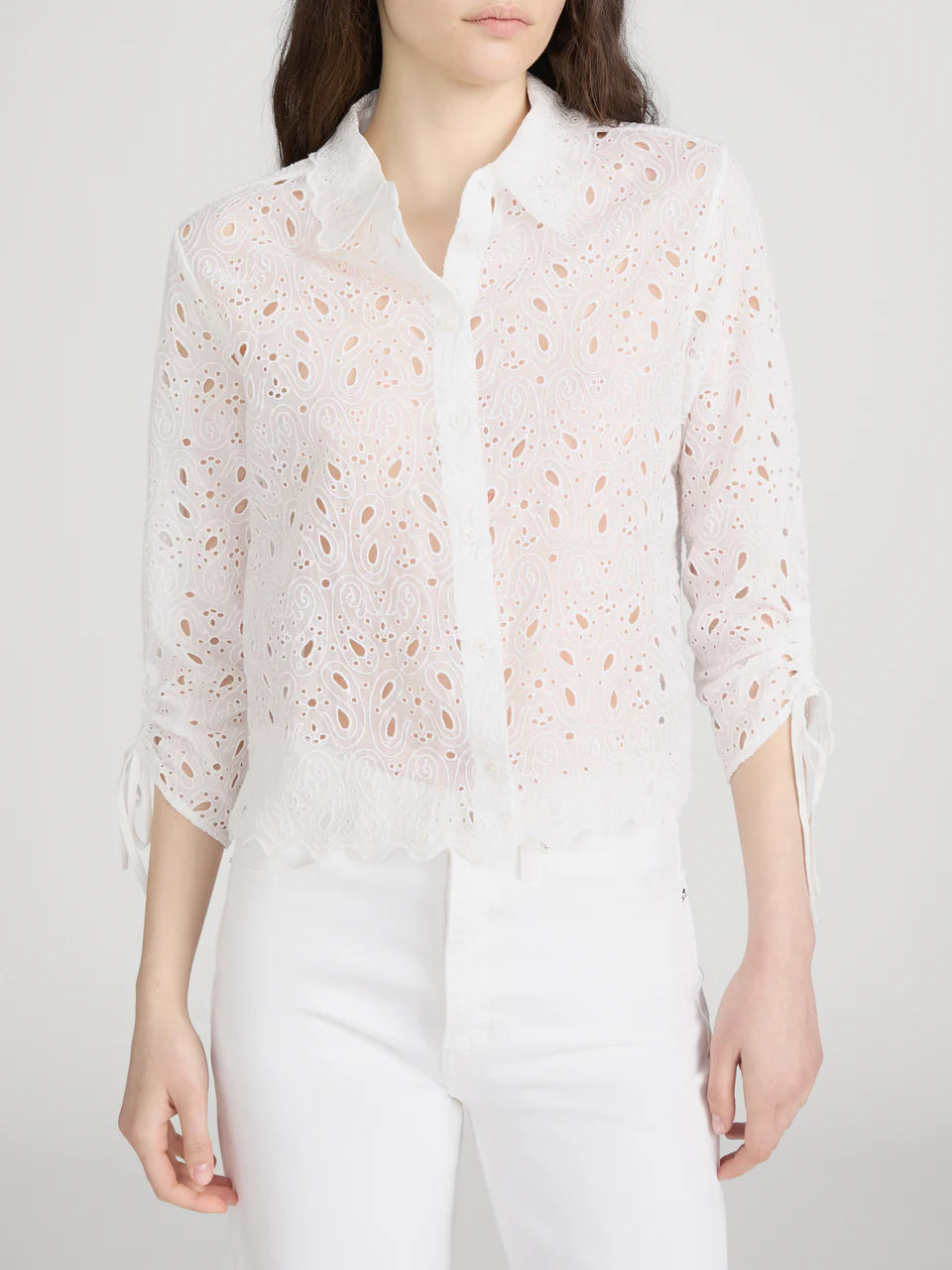 FRAME The Paisley Cinch Sleeve Shirt | White LEO BOUTIQUE 