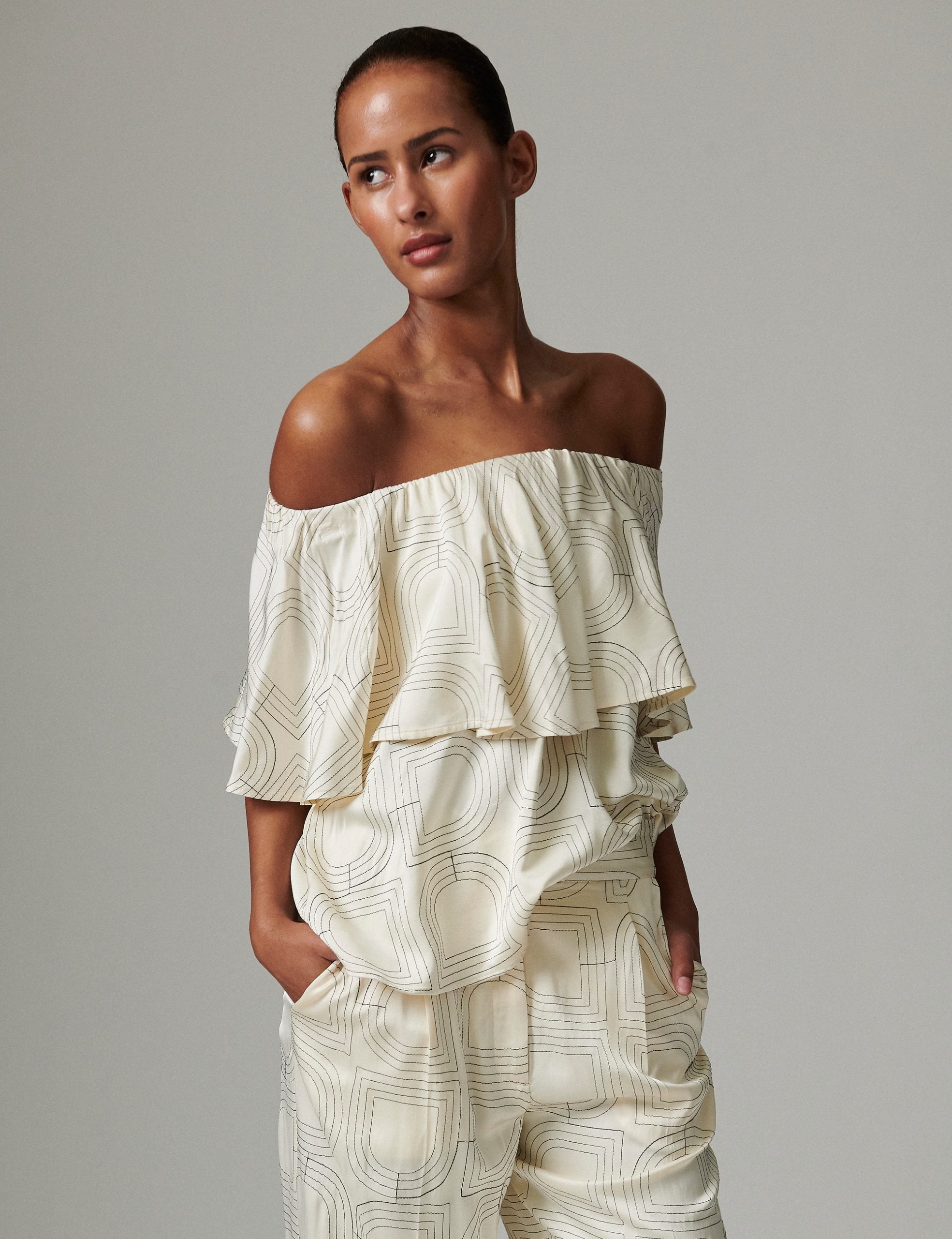 LEO BOUTIQUE Hon Printed Viscose Stitch Top Jet Stream DAY birger et mikkelsen