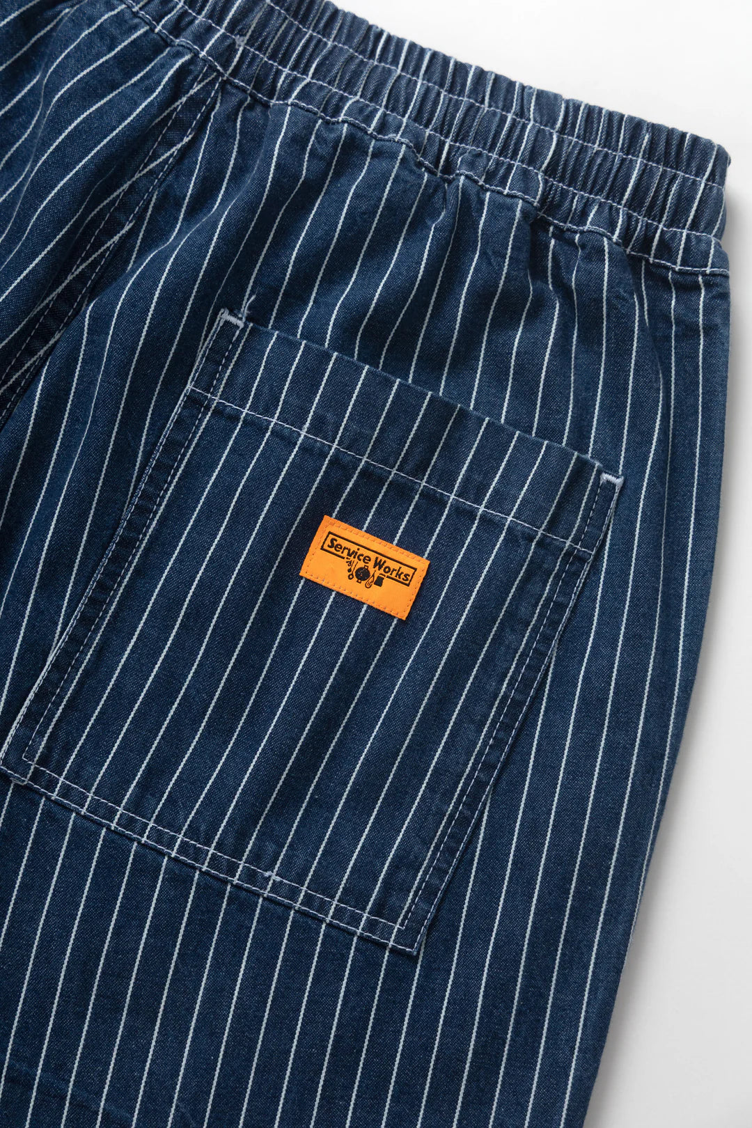 SERVICE WORKS Pinstripe Denim Chef Pants | Indigo LEO BOUTIQUE