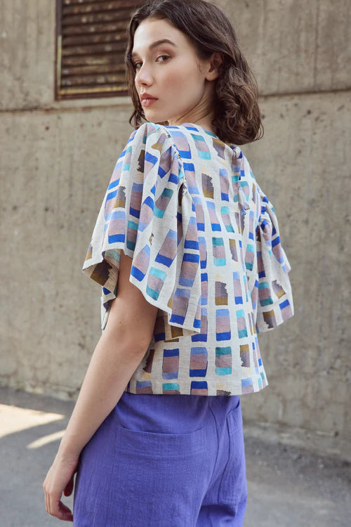 LEO BOUTIQUE Deb Oversized Sleeves Top | Blue Gold EVE GRAVEL