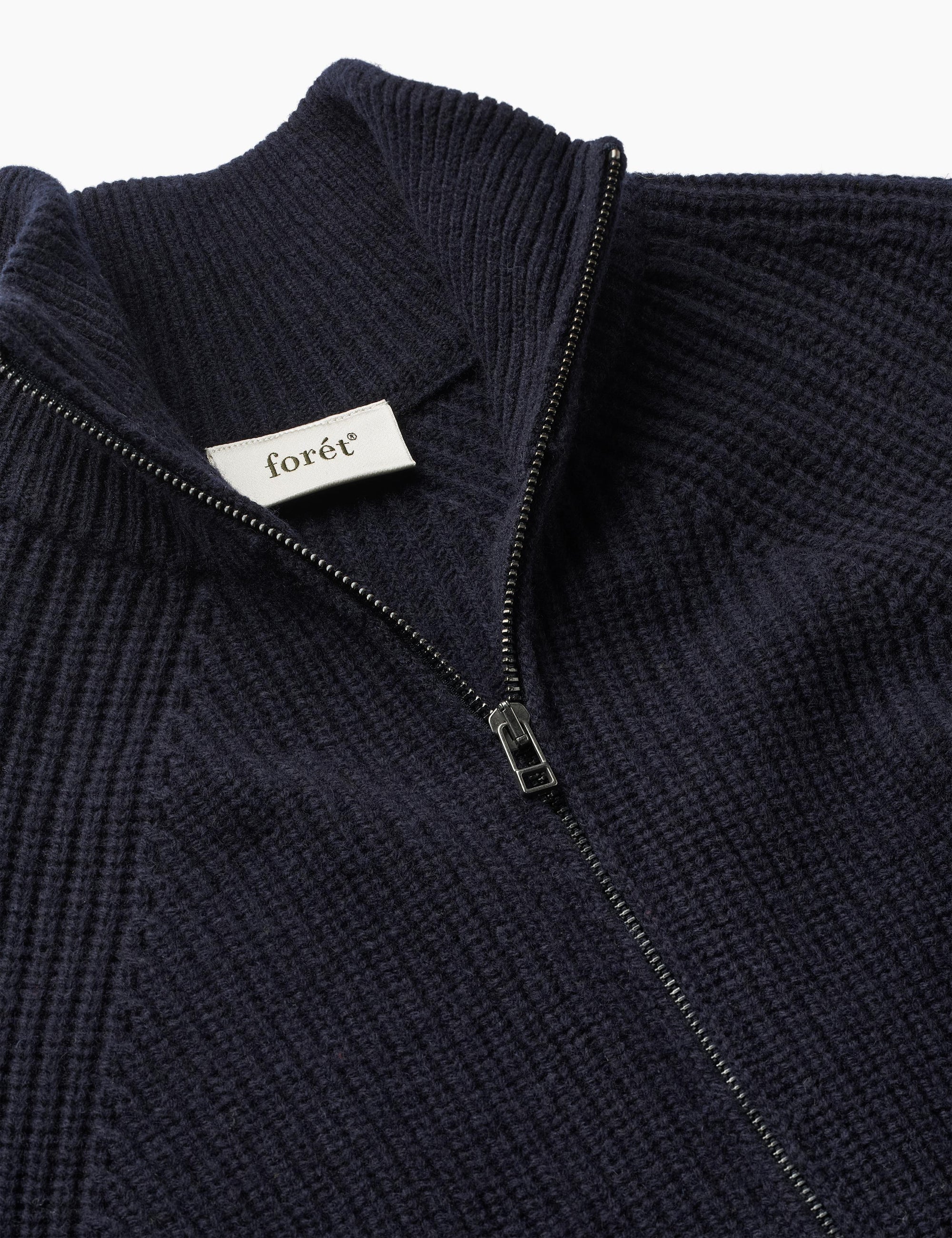 FORET Delta Wool Zip Knit | Navy LEO BOUTIQUE