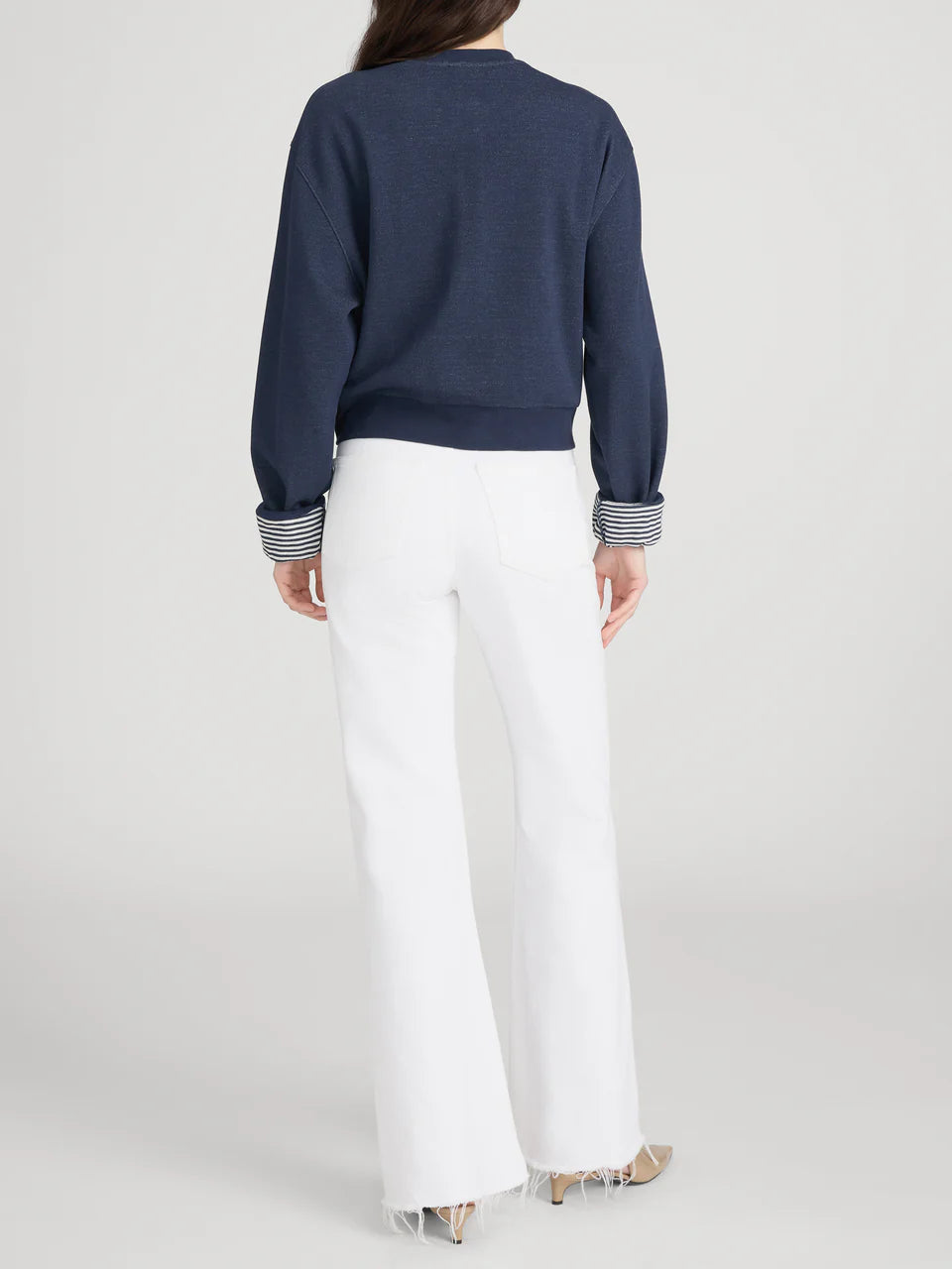 FRAME The Stripe Cuff Sweatshirt | Navy Multi LEO BOUTIQUE 