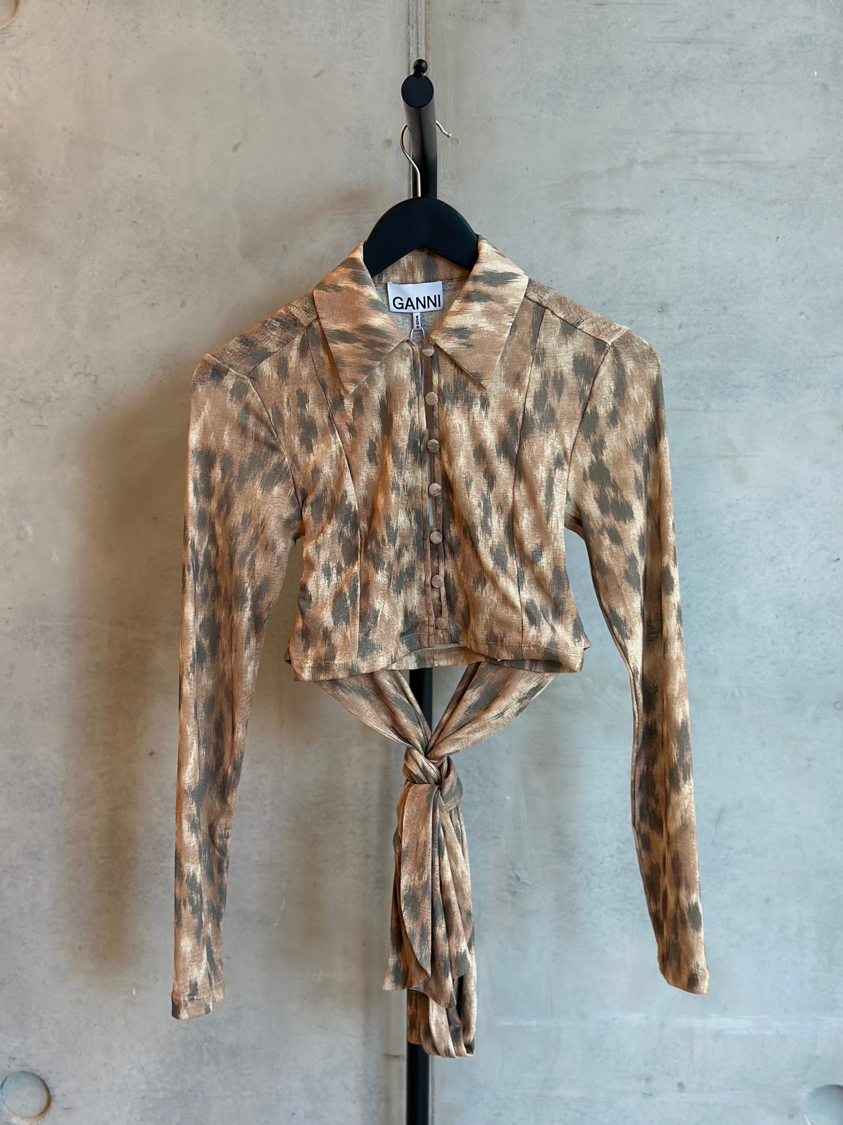LEO BOUTIQUE Printed Marl Mesh Tie Blouse | Burro GANNI