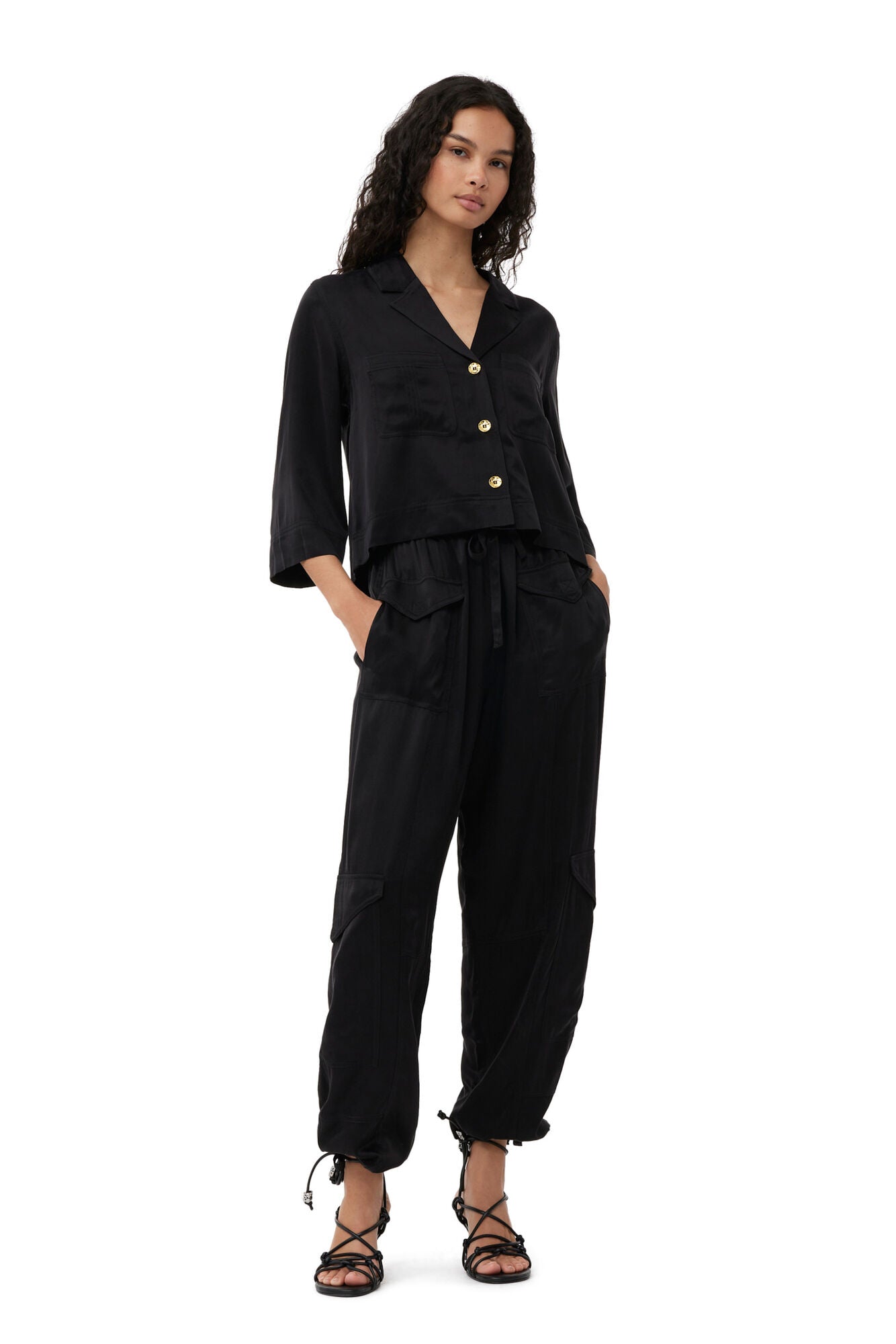 LEO BOUTIQUE Washed Satin Shirt Black GANNI