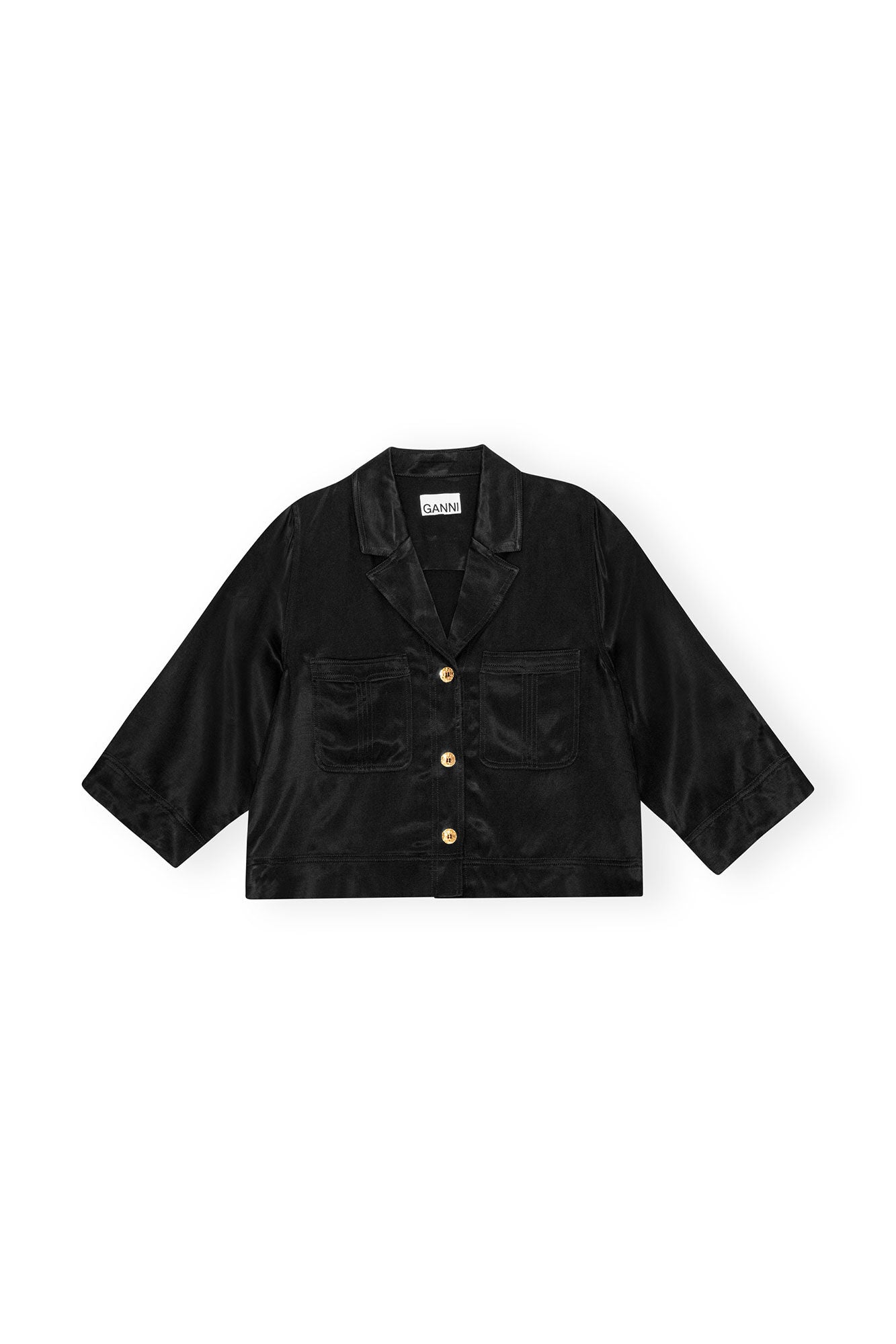 LEO BOUTIQUE Washed Satin Shirt Black GANNI