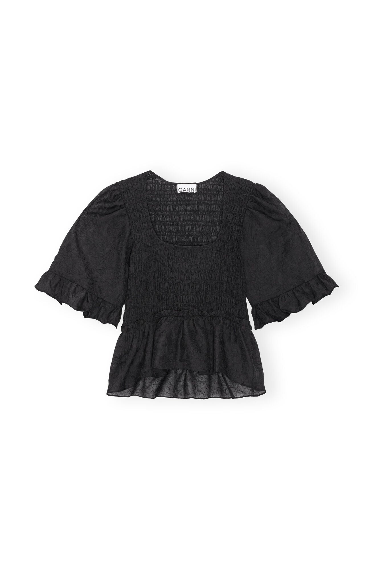 LEO BOUTIQUE Crinkled Georgette Smock Blouse Black GANNI