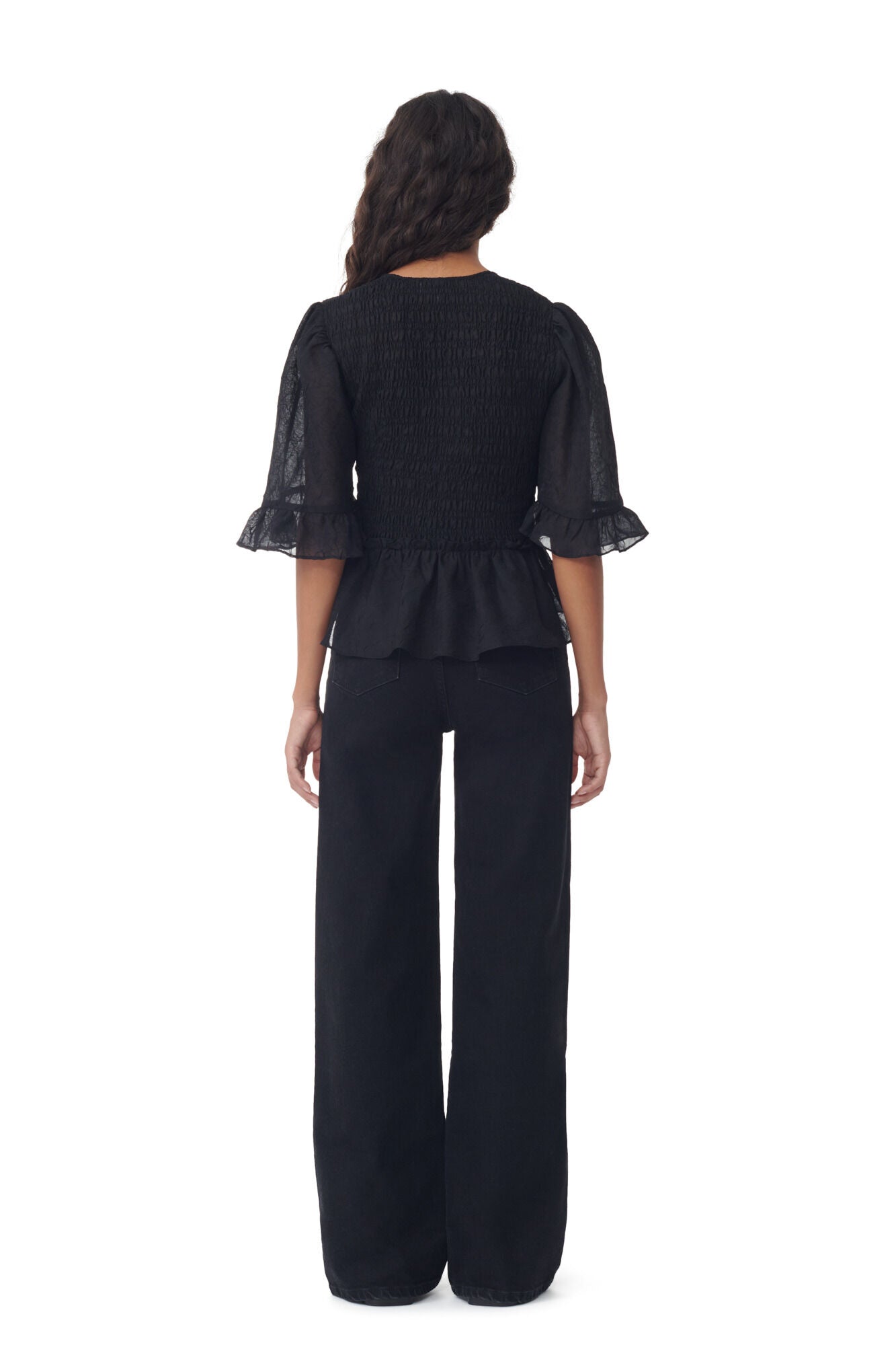 LEO BOUTIQUE Crinkled Georgette Smock Blouse Black GANNI