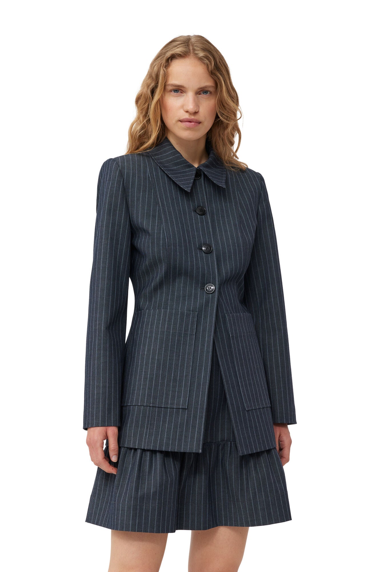 LEO BOUTIQUE Stretch Stripe Blazer Gray Pinstripe GANNI