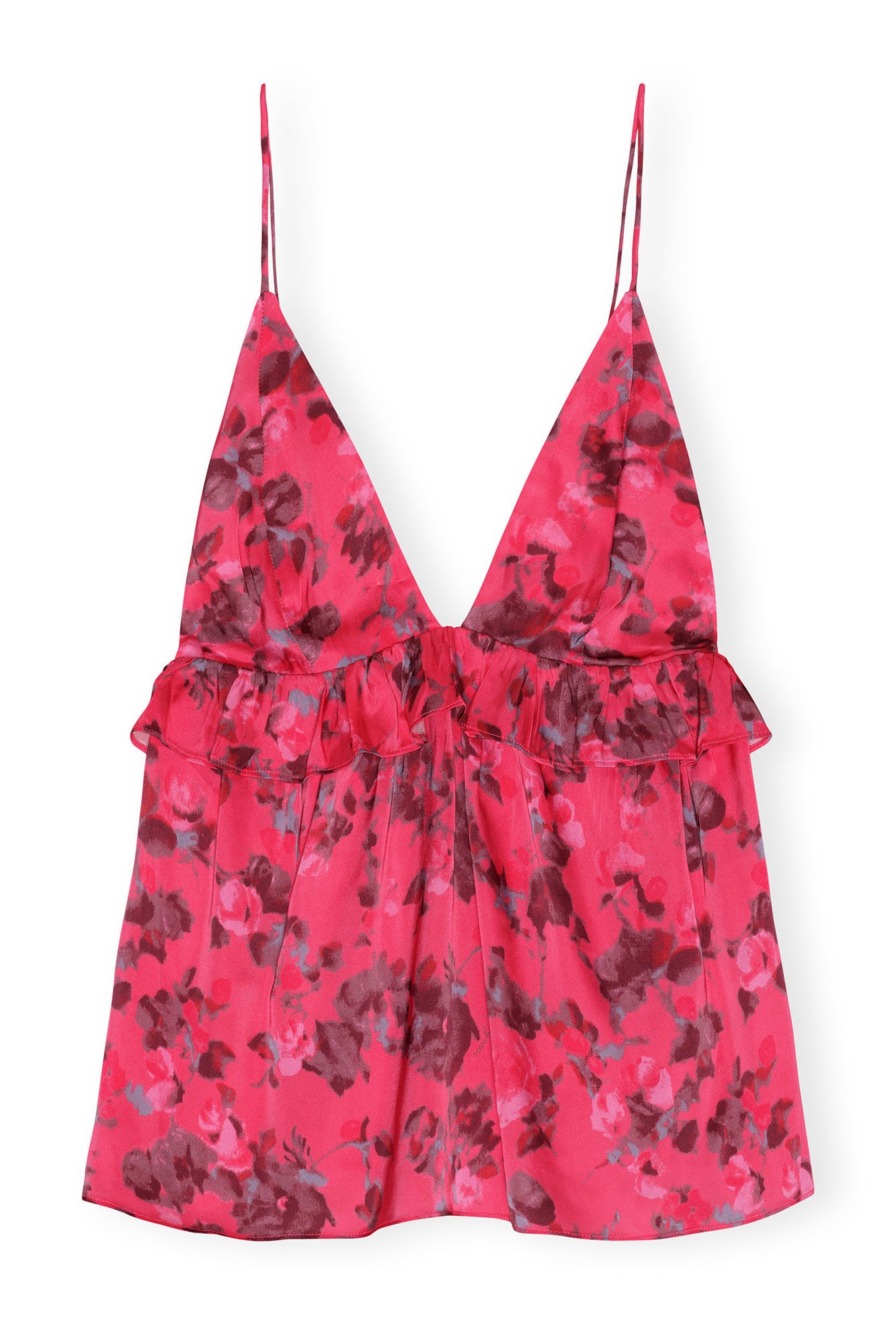 LEO BOUTIQUE Printed Satin Strap Top Raspberry Wine GANNI