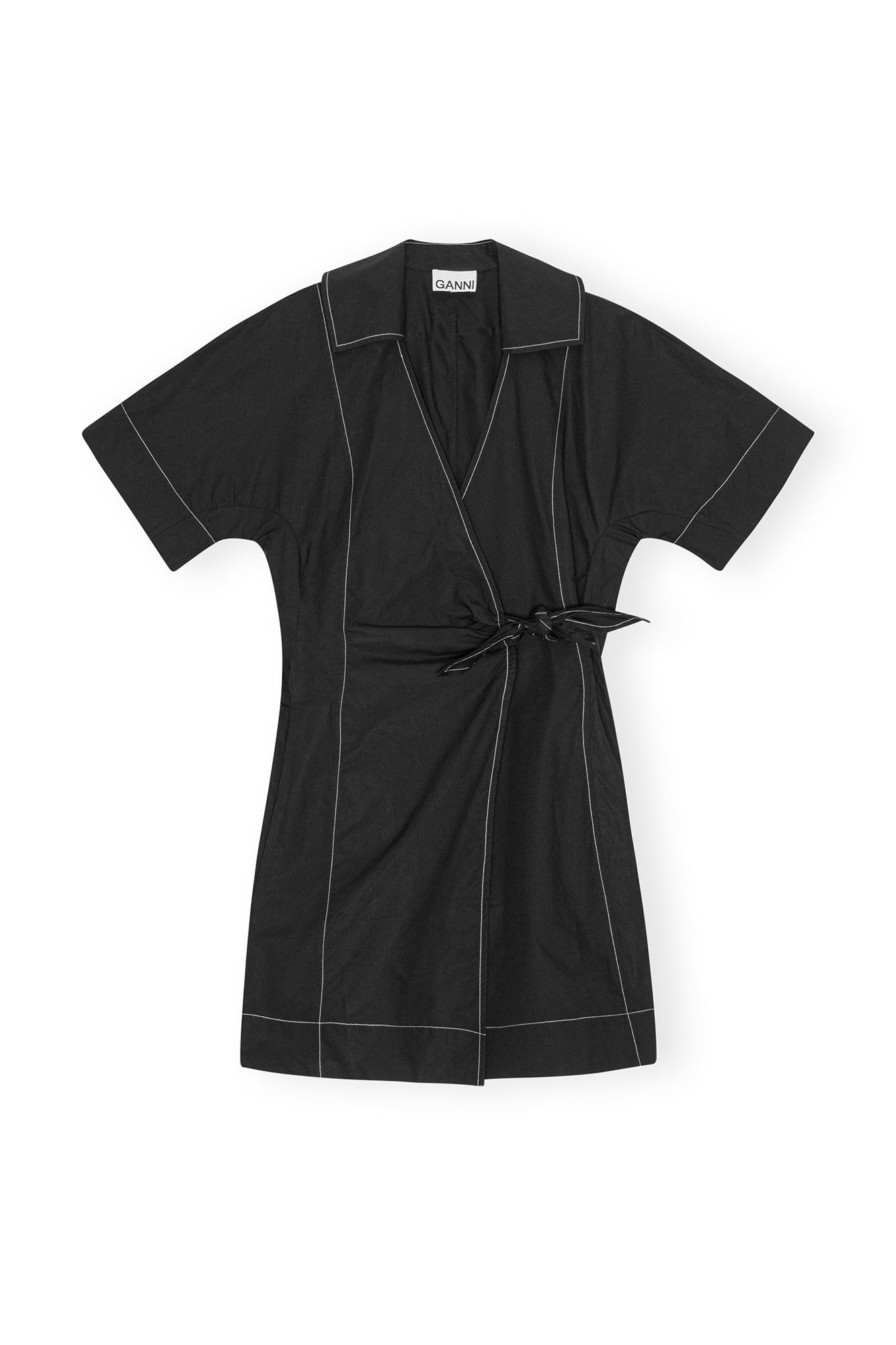 LEO BOUTIQUE Cotton Poplin Wrap Mini Dress Black GANNI