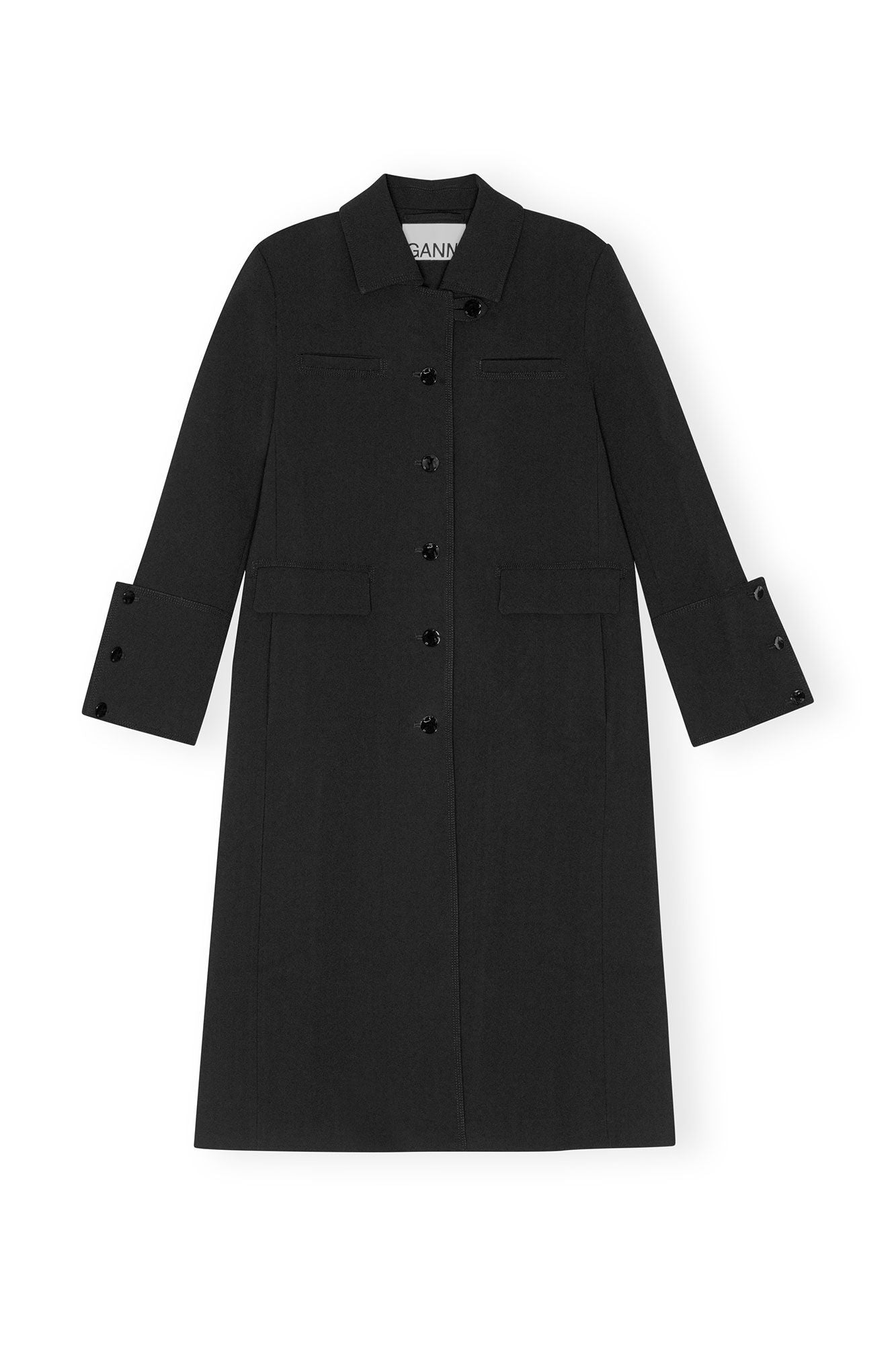 GANNI Bonded Crepe Coat Black LEO BOUTIQUE