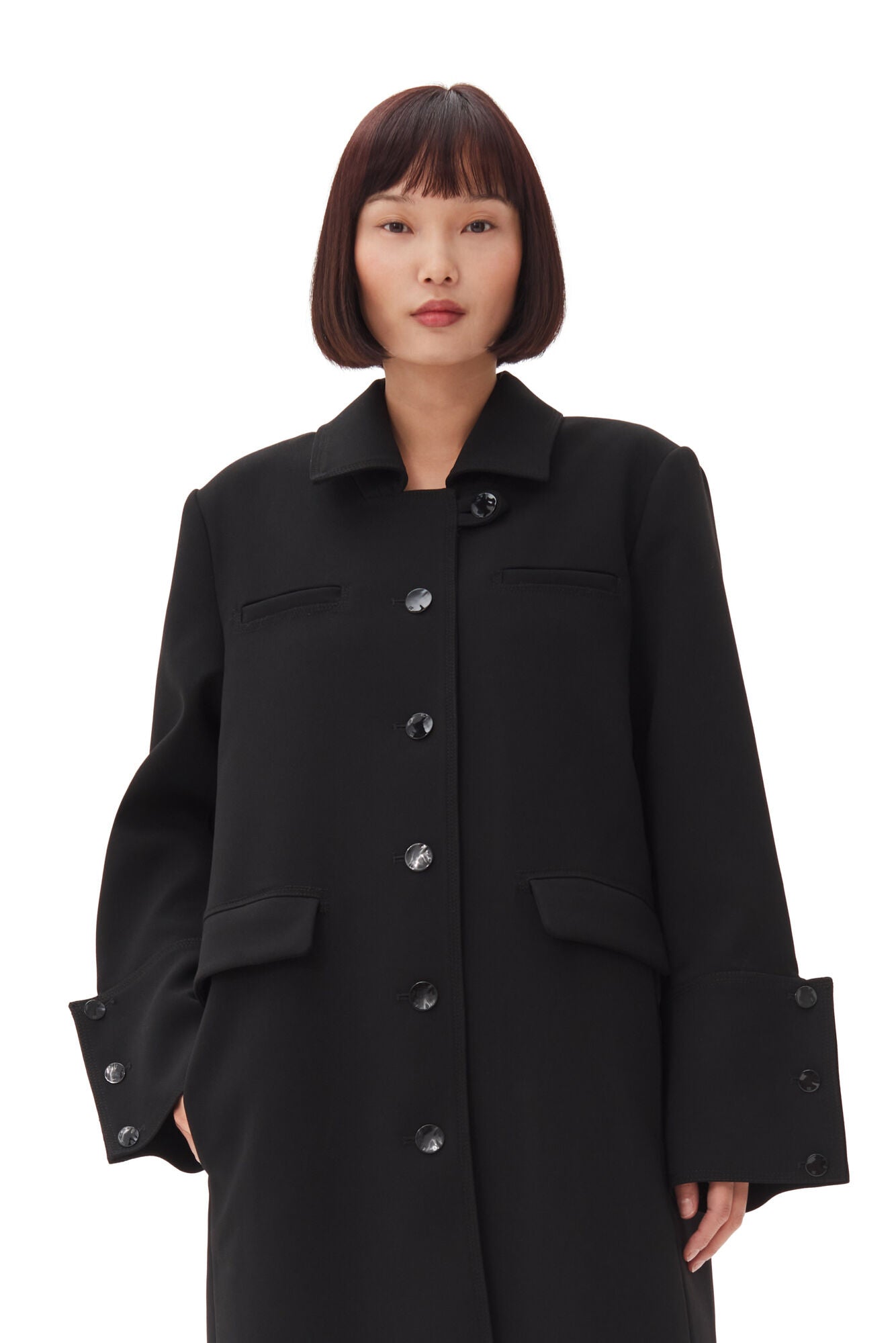 GANNI Bonded Crepe Coat Black LEO BOUTIQUE