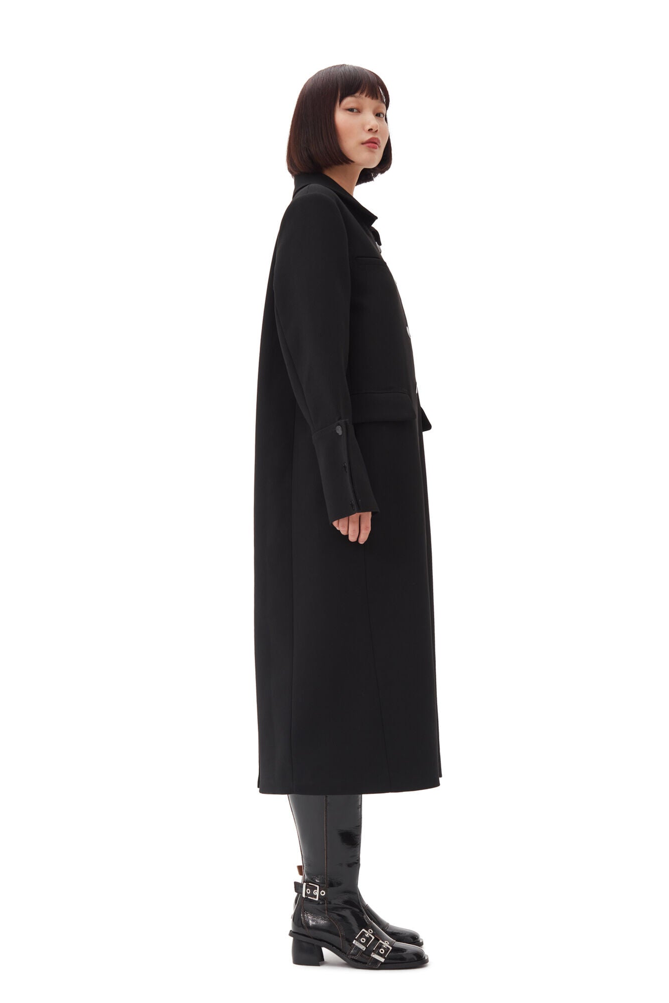 GANNI Bonded Crepe Coat Black LEO BOUTIQUE