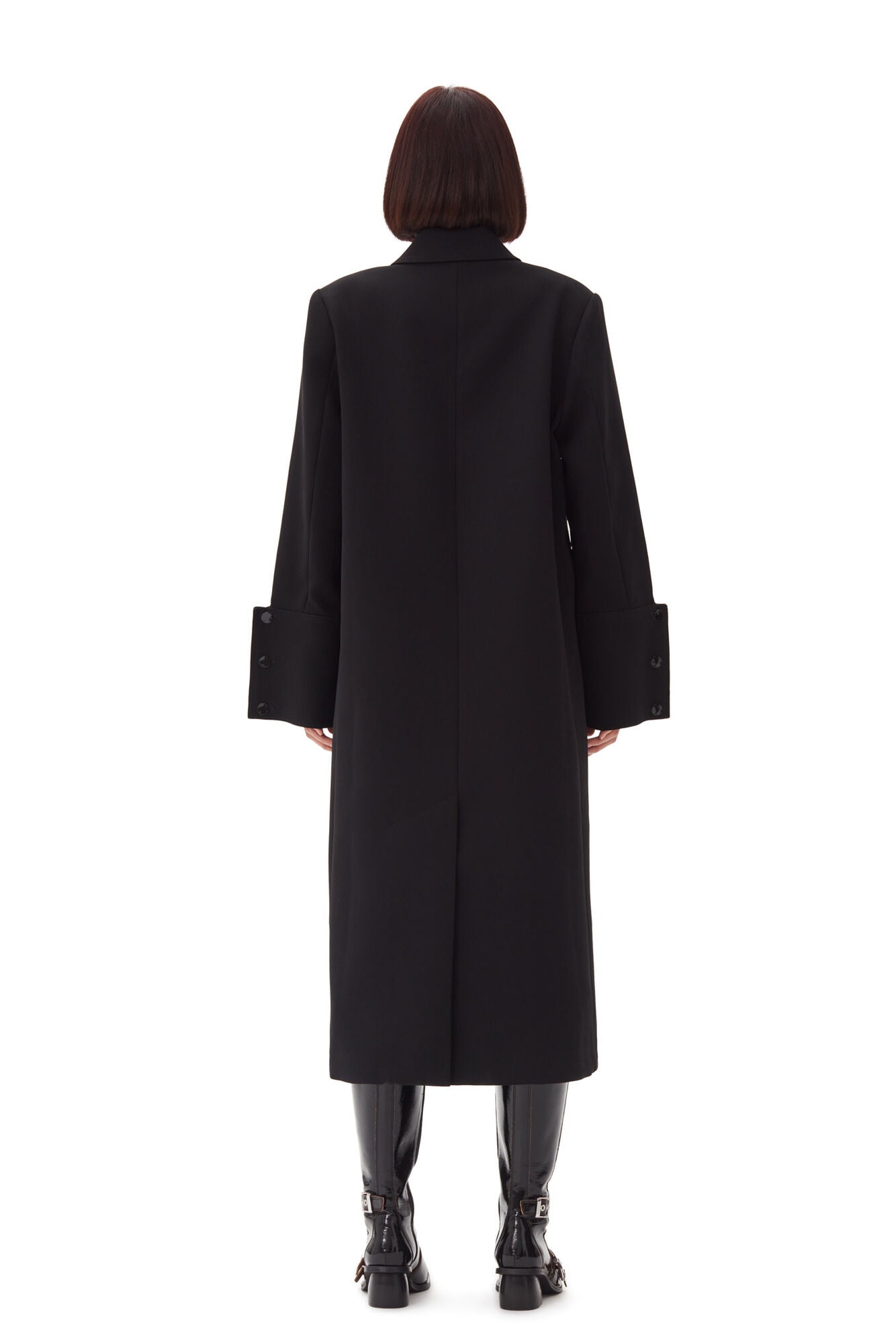 GANNI Bonded Crepe Coat Black LEO BOUTIQUE