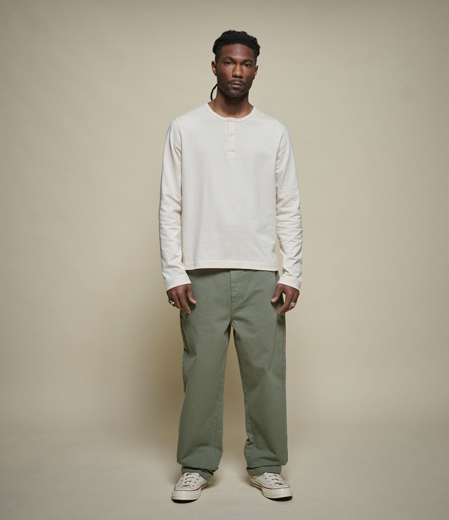 MERZ B. SCHWANEN 2M16LS | Cropped Vintage Machine Refined Fit Henley | 02 Nature