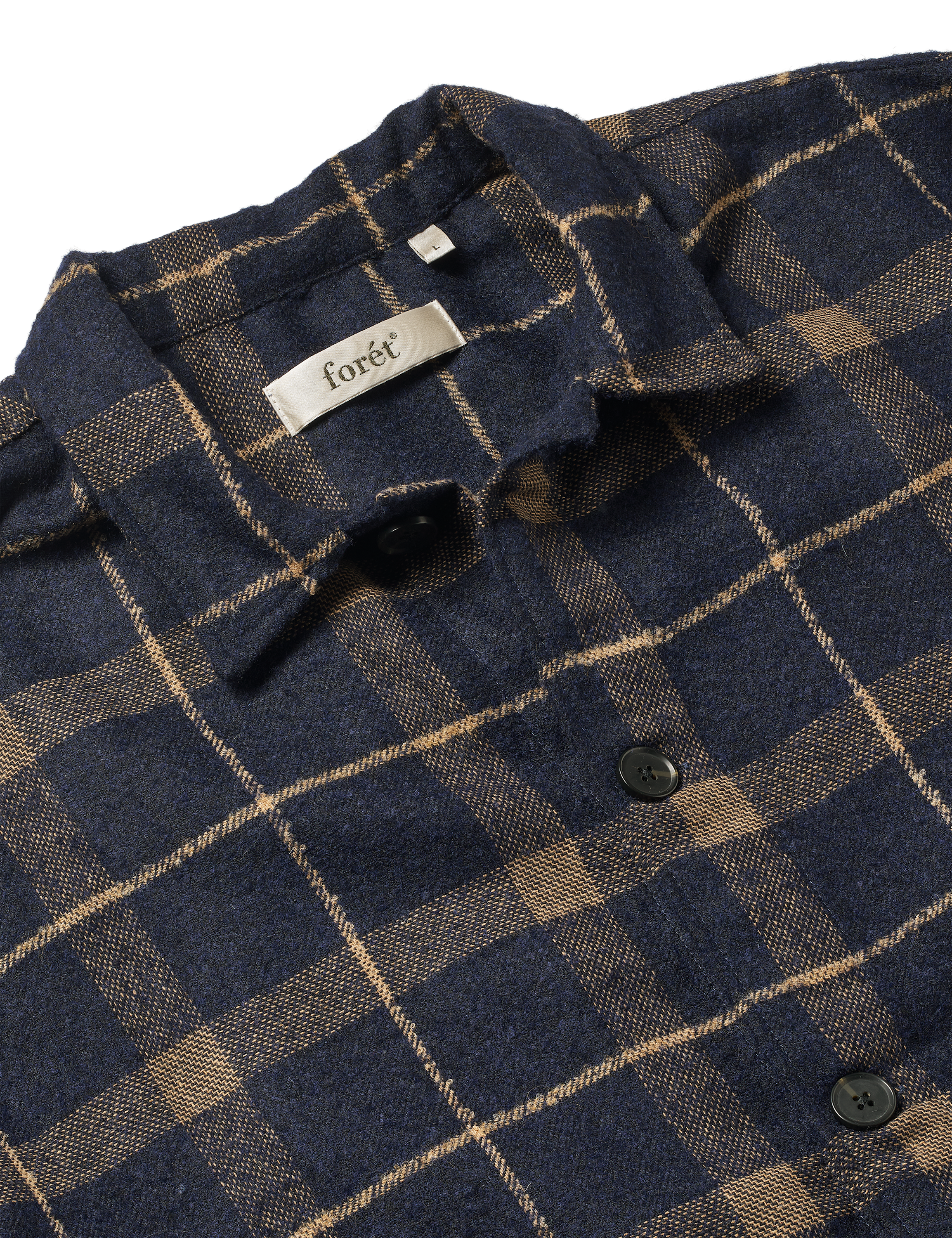 FORET Sun Wool Relaxed Fit Check OverShirt | Navy LEO BOUTIQUE