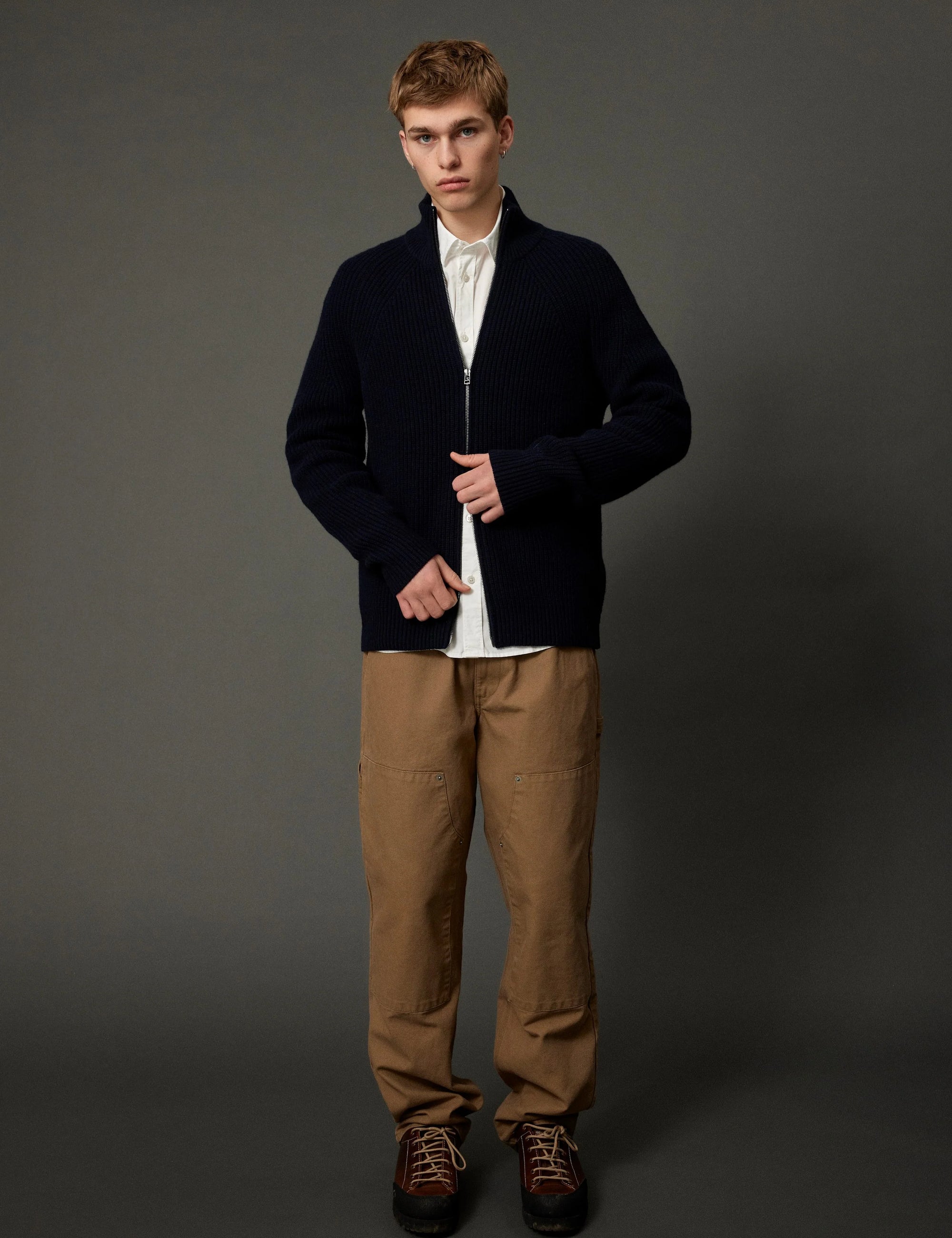 FORET Delta Wool Zip Knit | Navy LEO BOUTIQUE