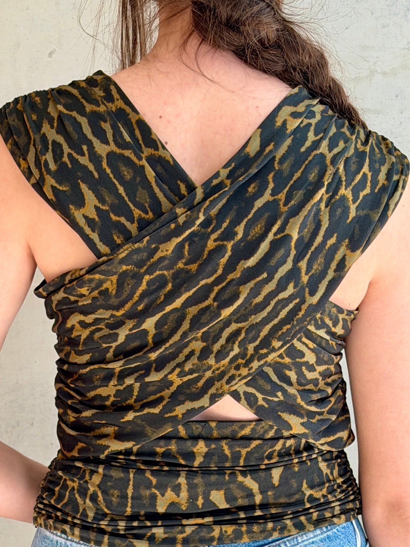 LEO BOUTIQUE Printed Shiny Jersey Ruched Blouse | Khaki GANNI