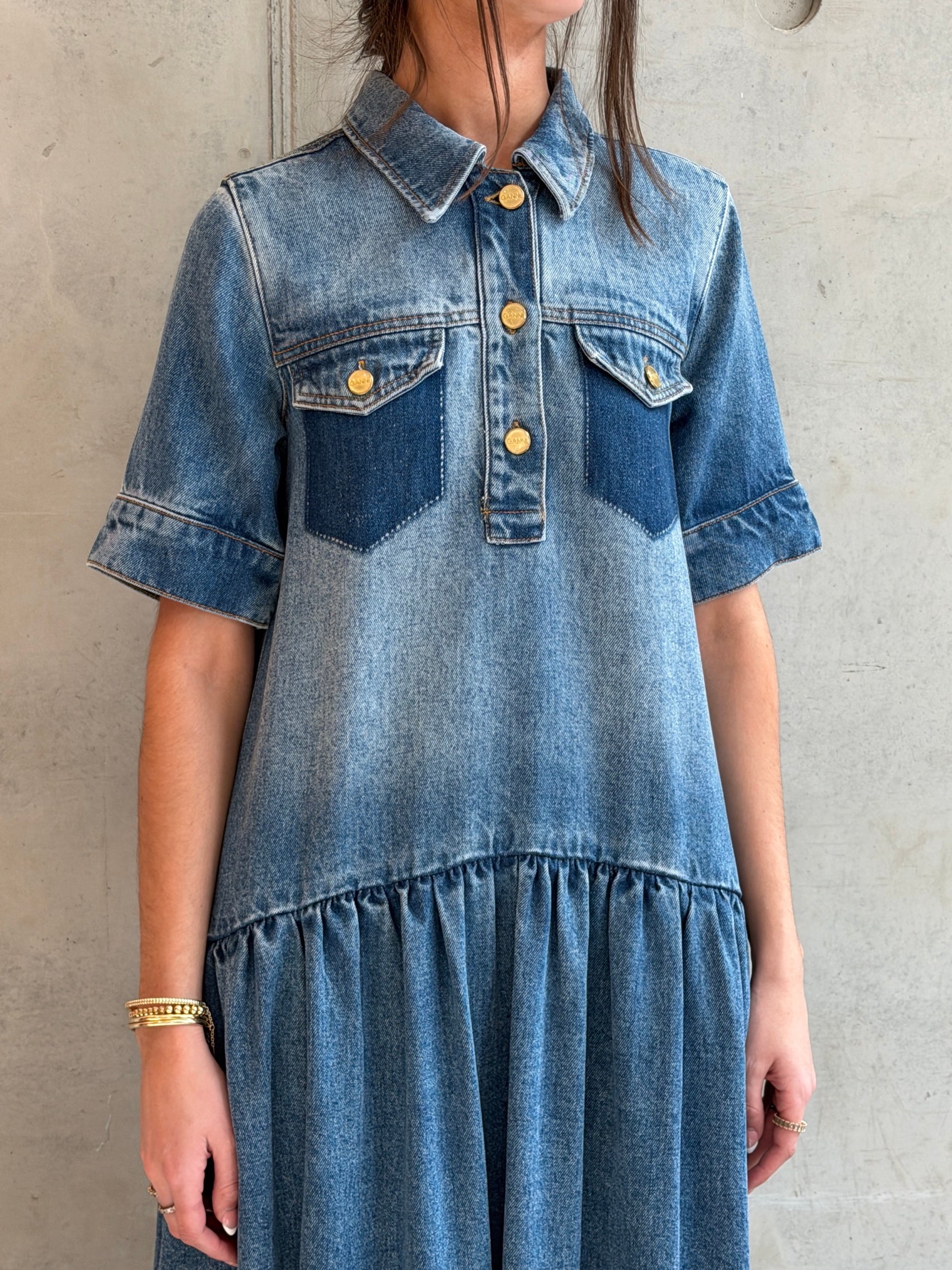 GANNI Light Weight Denim Midi Dress | Tint Wash LEO BOUTIQUE