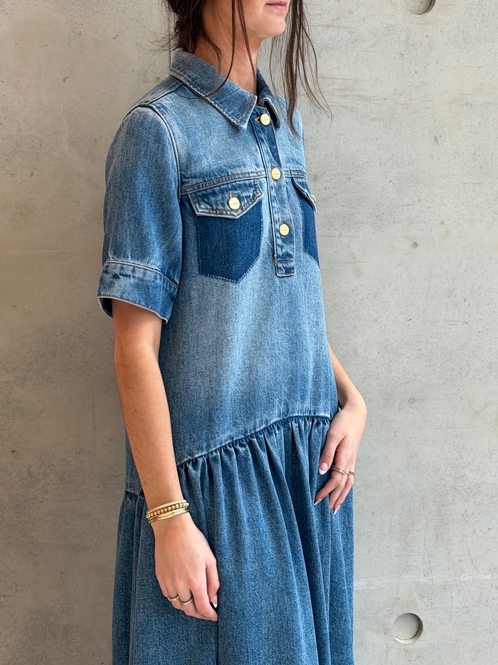 GANNI Light Weight Denim Midi Dress | Tint Wash LEO BOUTIQUE