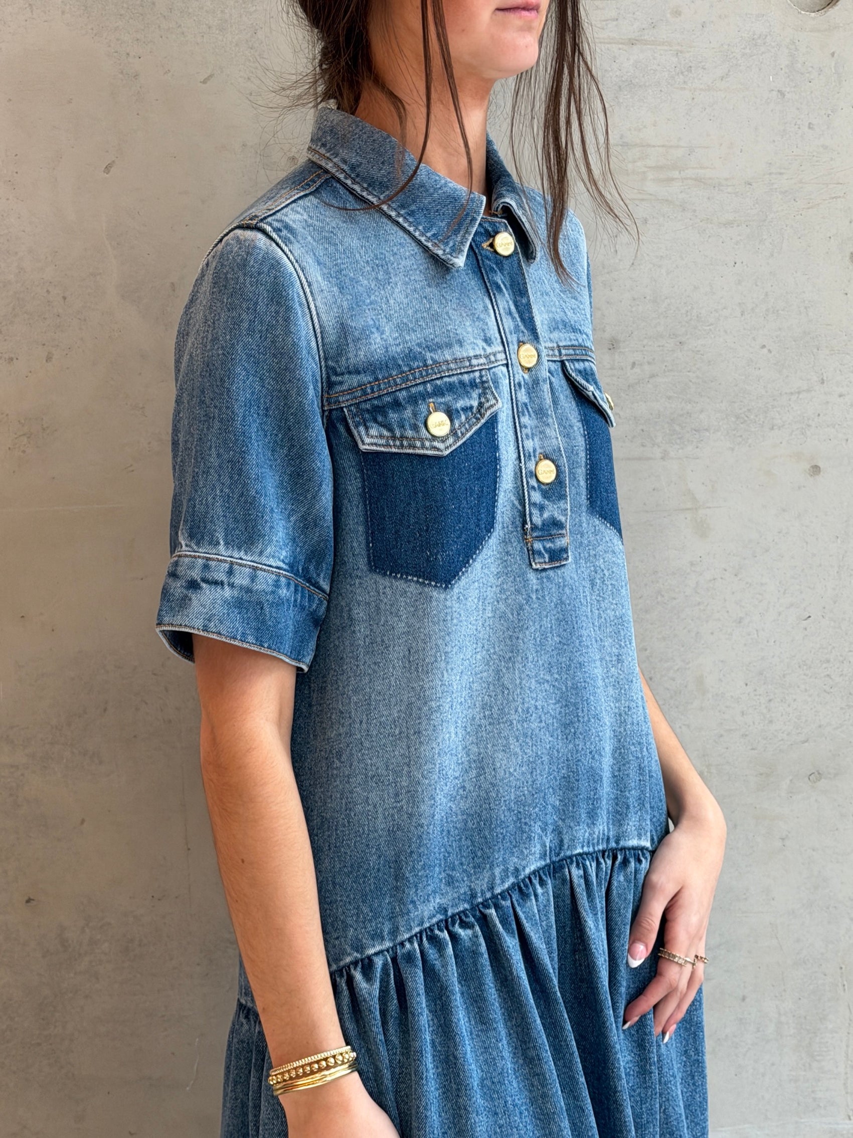 GANNI Light Weight Denim Midi Dress | Tint Wash LEO BOUTIQUE