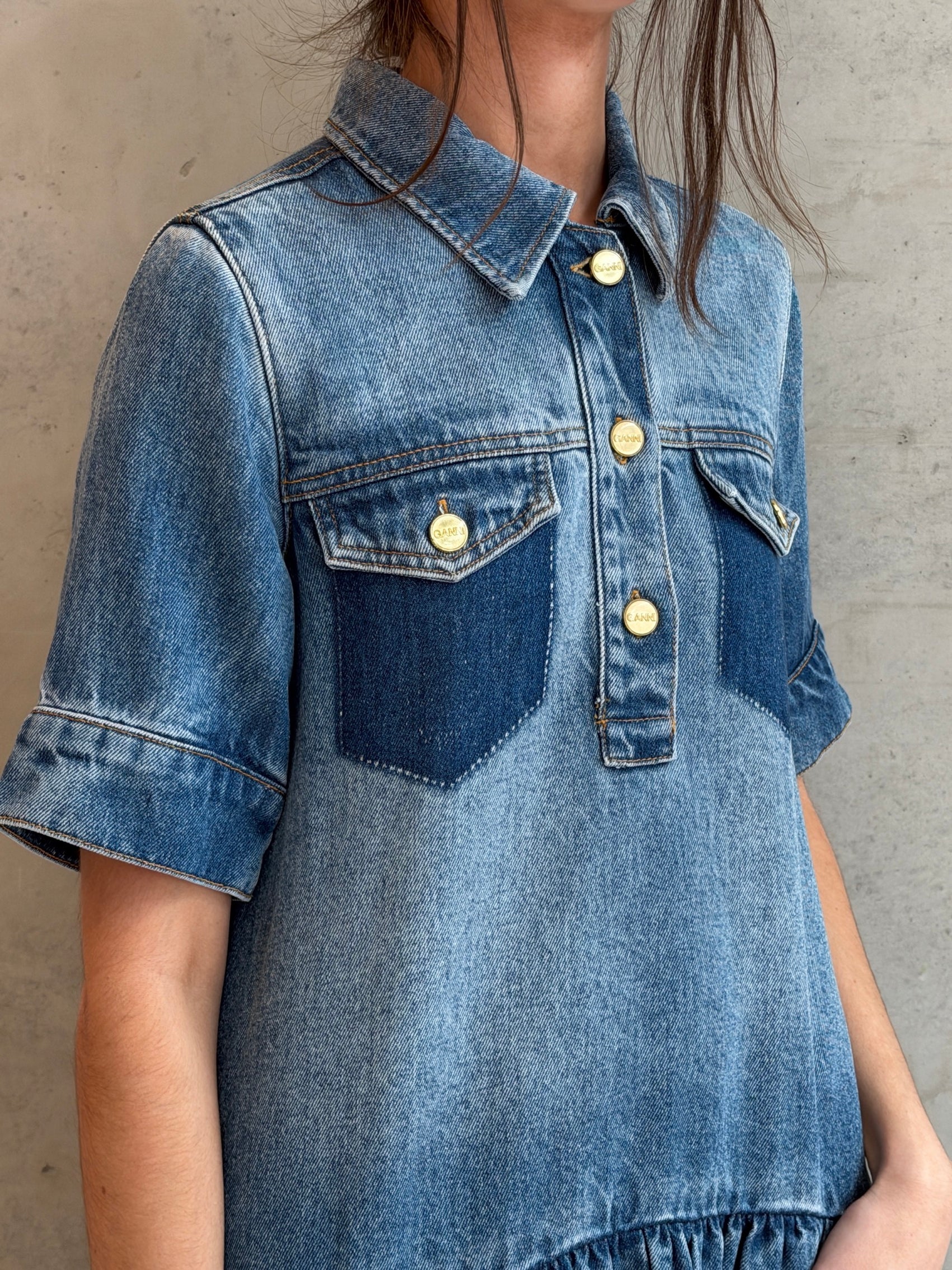 ganni denim midi dress Ganni Denim Midi Dress