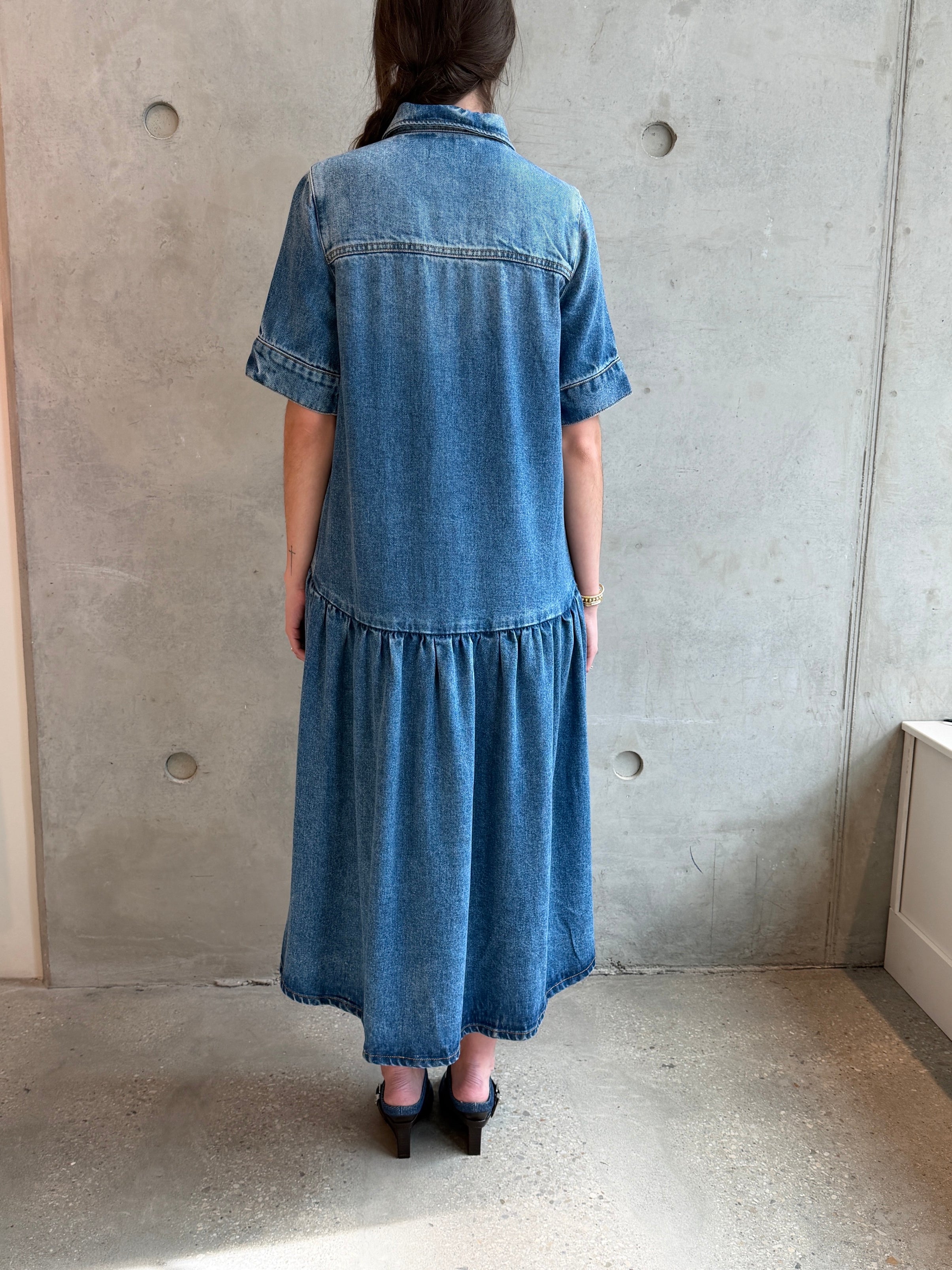 GANNI Light Weight Denim Midi Dress | Tint Wash LEO BOUTIQUE