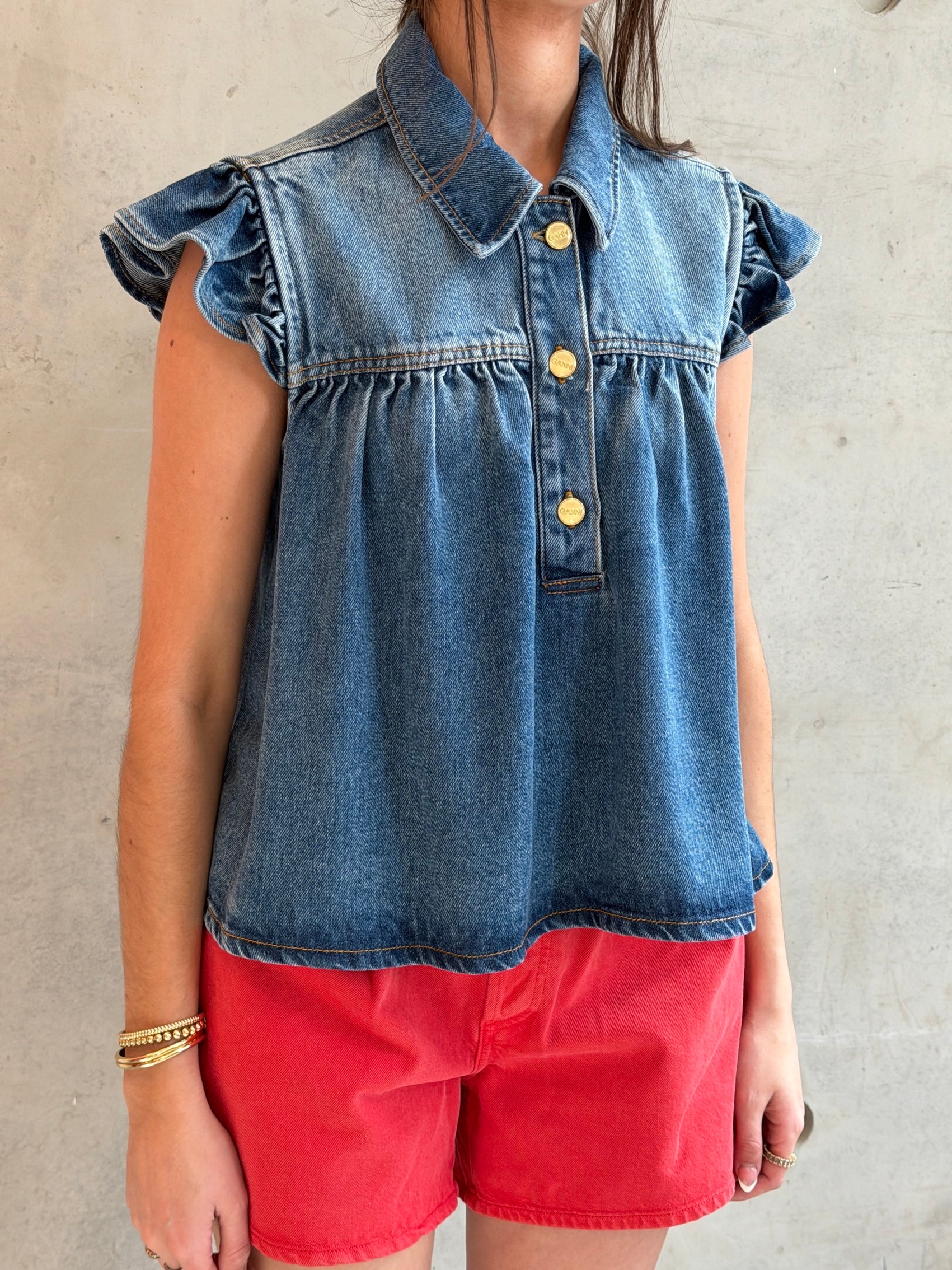 GANNI Light weight denim top | Tint Wash LEO BOUTIQUE