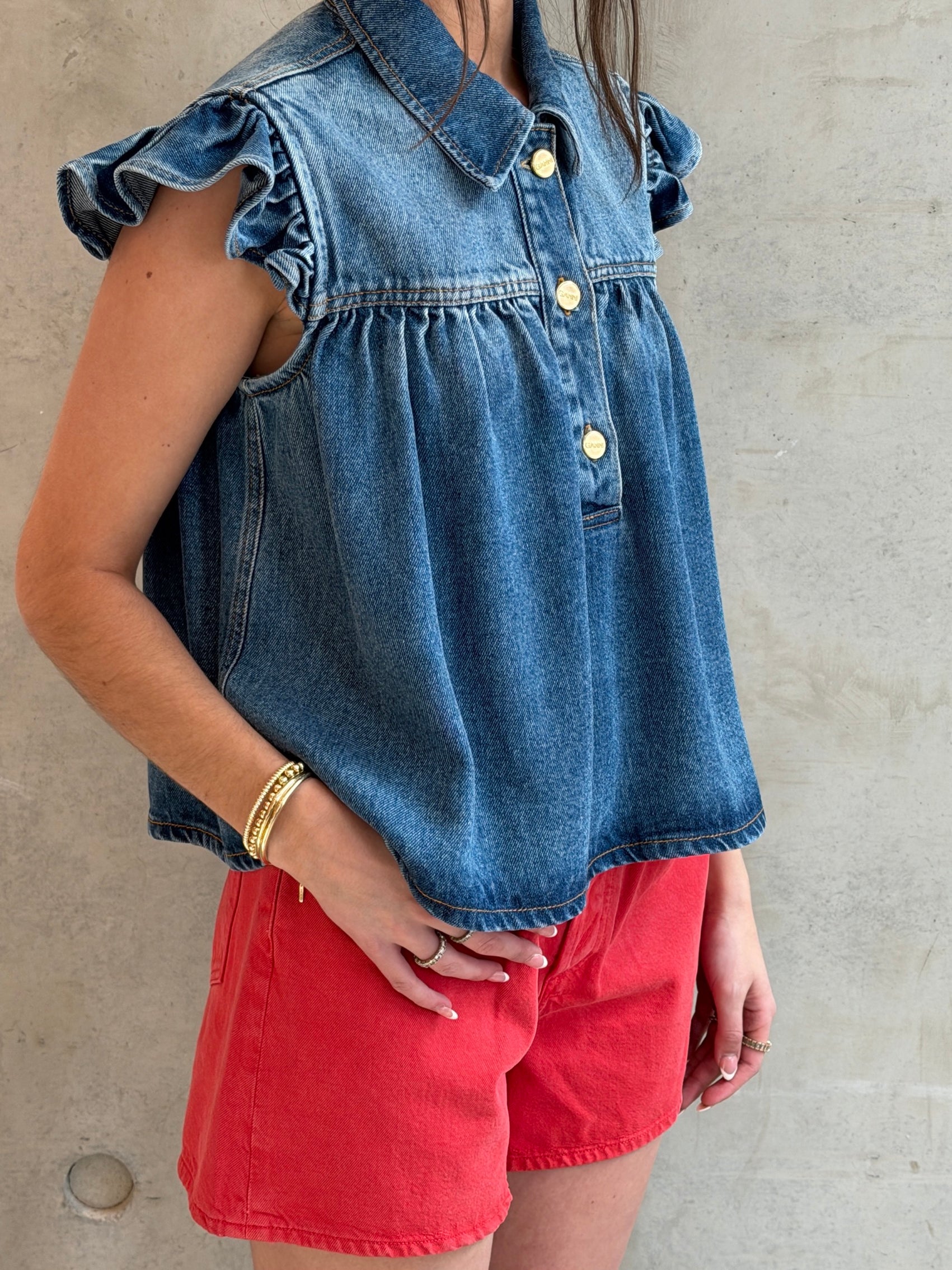 GANNI Light weight denim top | Tint Wash LEO BOUTIQUE