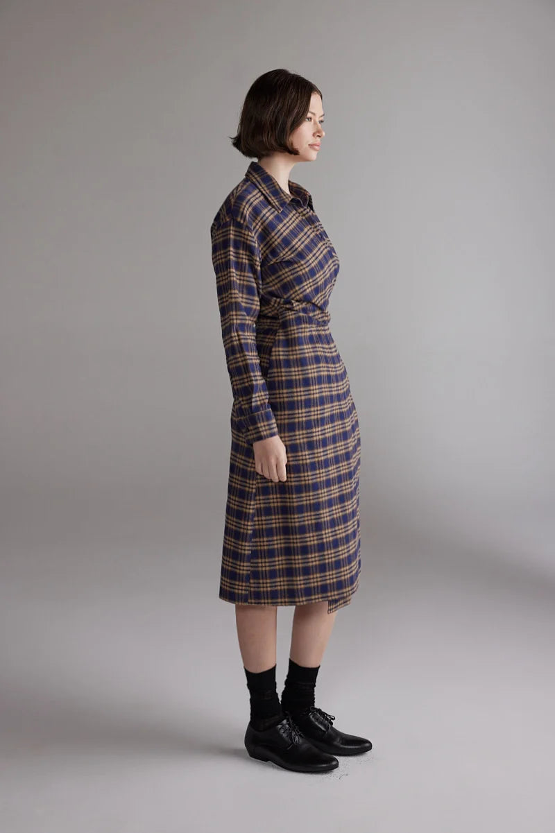 LEO BOUTIQUE Plaid Cotton Shirt Dress | Blue/Khaki AMENTE