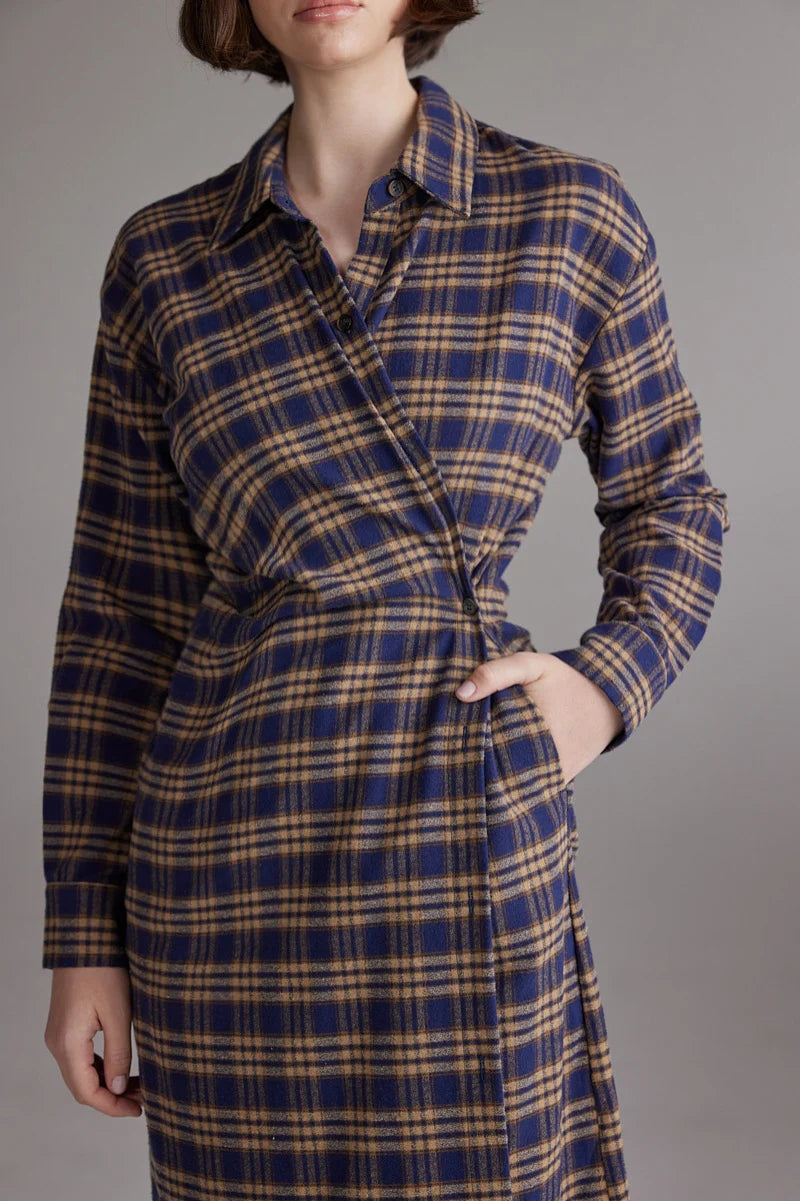 LEO BOUTIQUE Plaid Cotton Shirt Dress | Blue/Khaki AMENTE