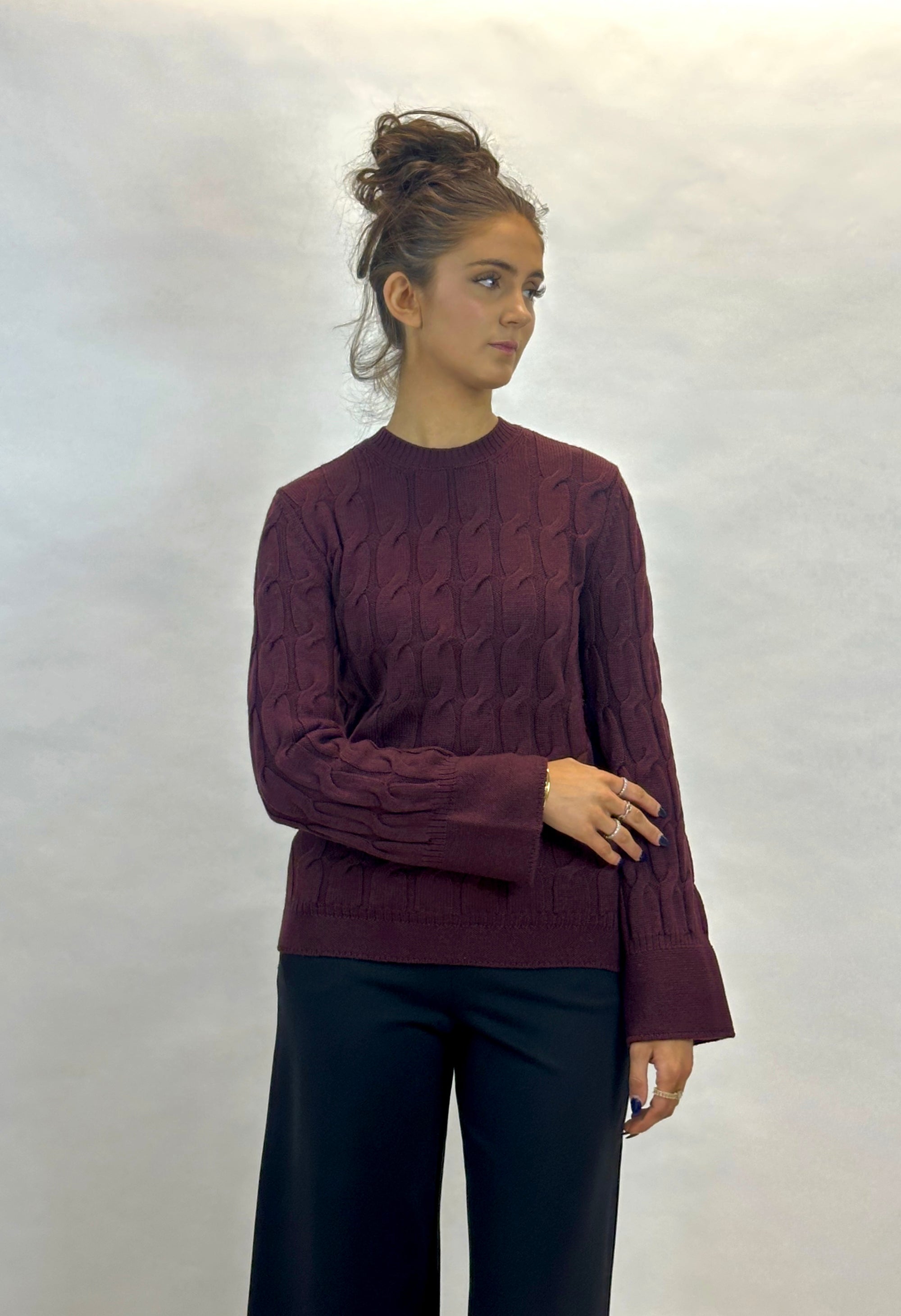 MM by MAX MARA Joice Cable Knit Top | Wine LEO BOUTIQUE