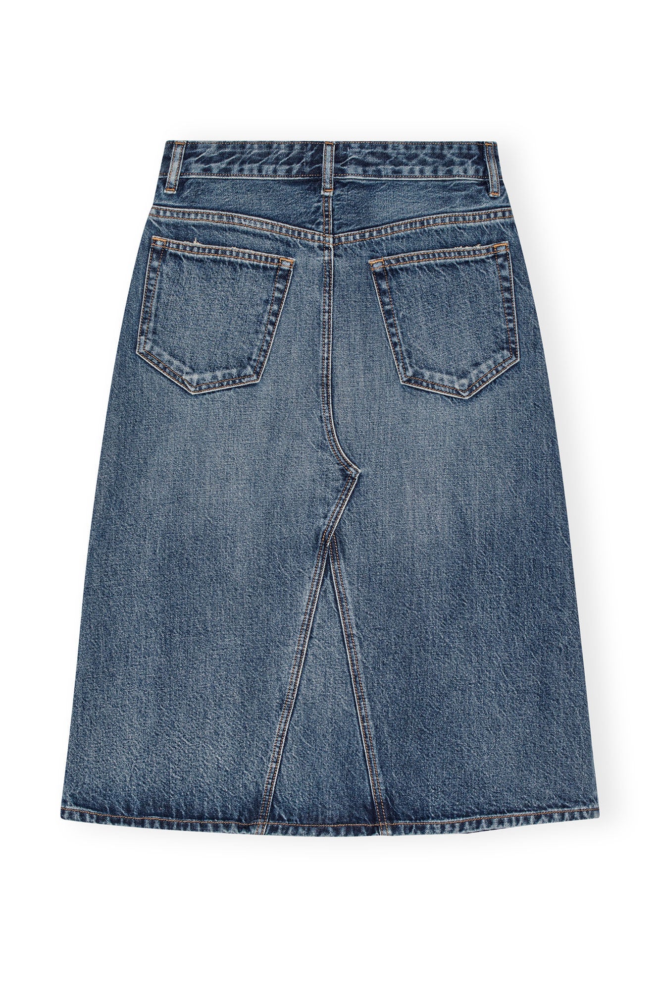 GANNI Heavy Washed Denim Midi Skirt | Dark Blue LEO BOUTIQUE