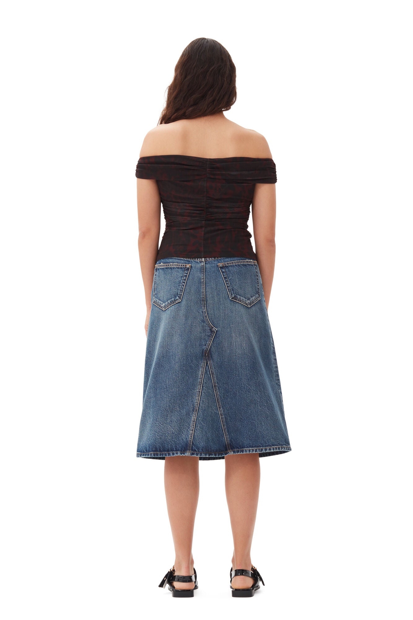 GANNI Heavy Washed Denim Midi Skirt | Dark Blue LEO BOUTIQUE