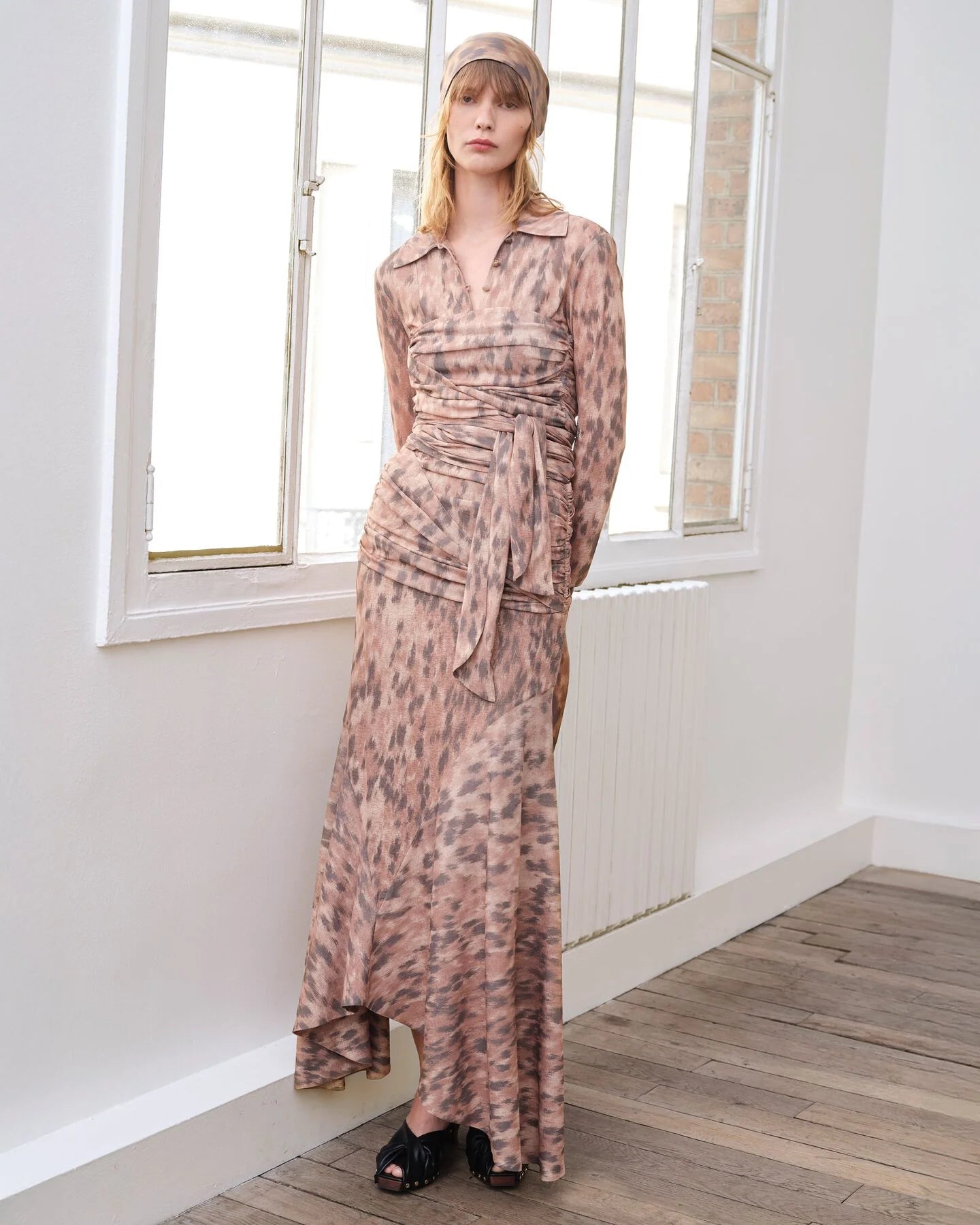 LEO BOUTIQUE Printed Marl Mesh Draped Long Skirt | Burro GANNI