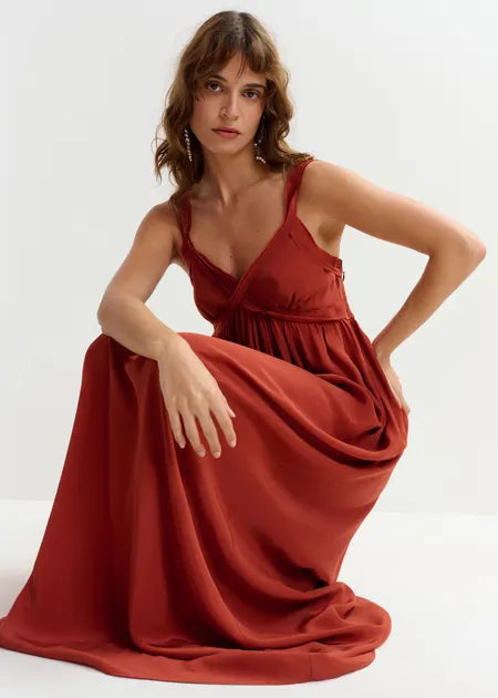 LEO BOUTIQUE Jacobean Johnny Crepe Dress | Burned Red ESSENTIEL ANTWERP