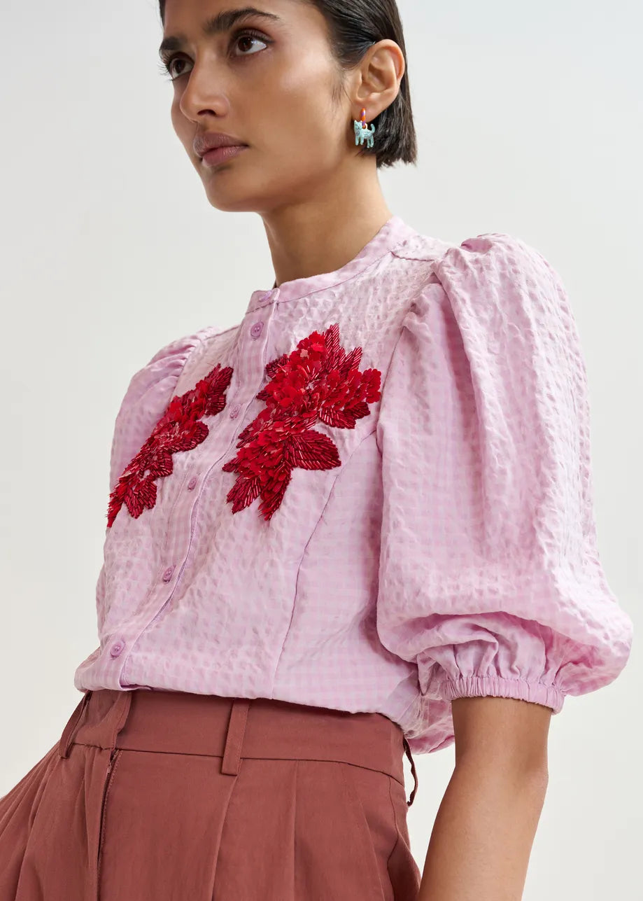 LEO BOUTIQUE Jaiden Embroidered Blouse | Bright Mauve ESSENTIEL ANTWERP 