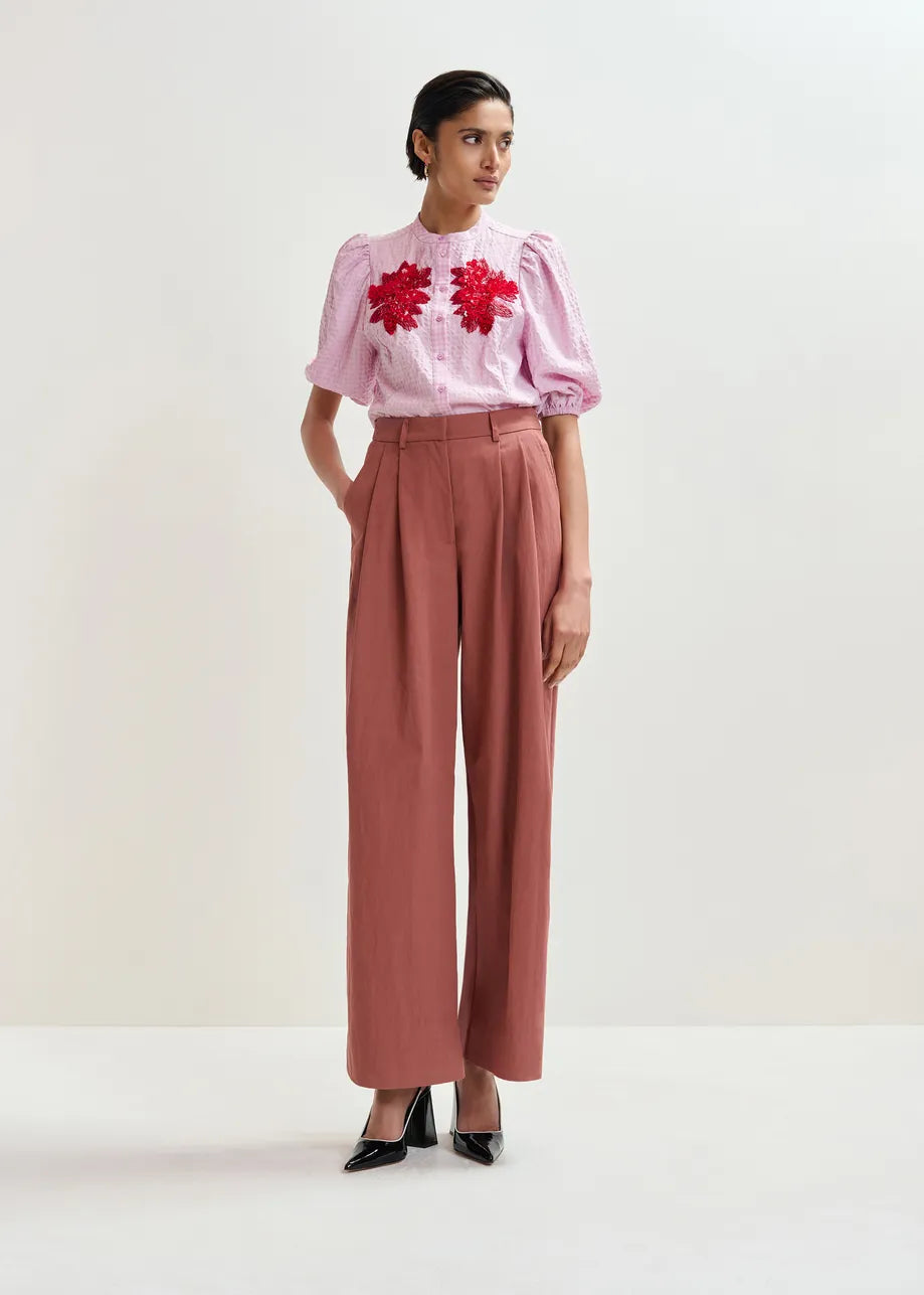 LEO BOUTIQUE Jaiden Embroidered Blouse | Bright Mauve ESSENTIEL ANTWERP 